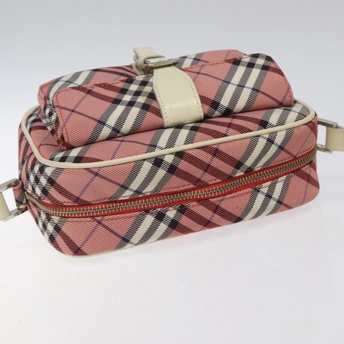 BURBERRY Nova Check Blue Label Shoulder Bag Nylon Red Silver Auth MY252