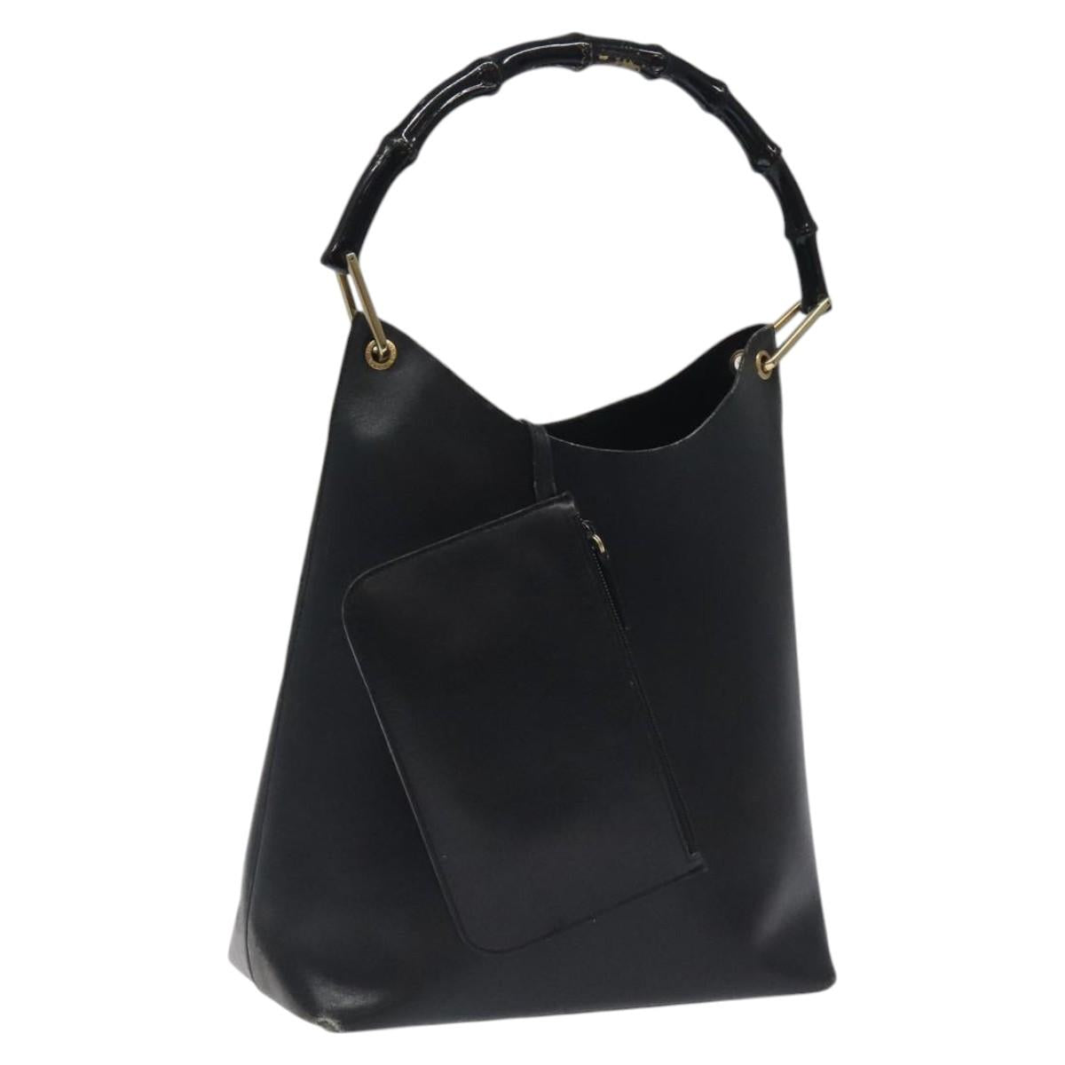 GUCCI Bamboo Shoulder Bag Leather Black 001 1013 1881 Auth MY253