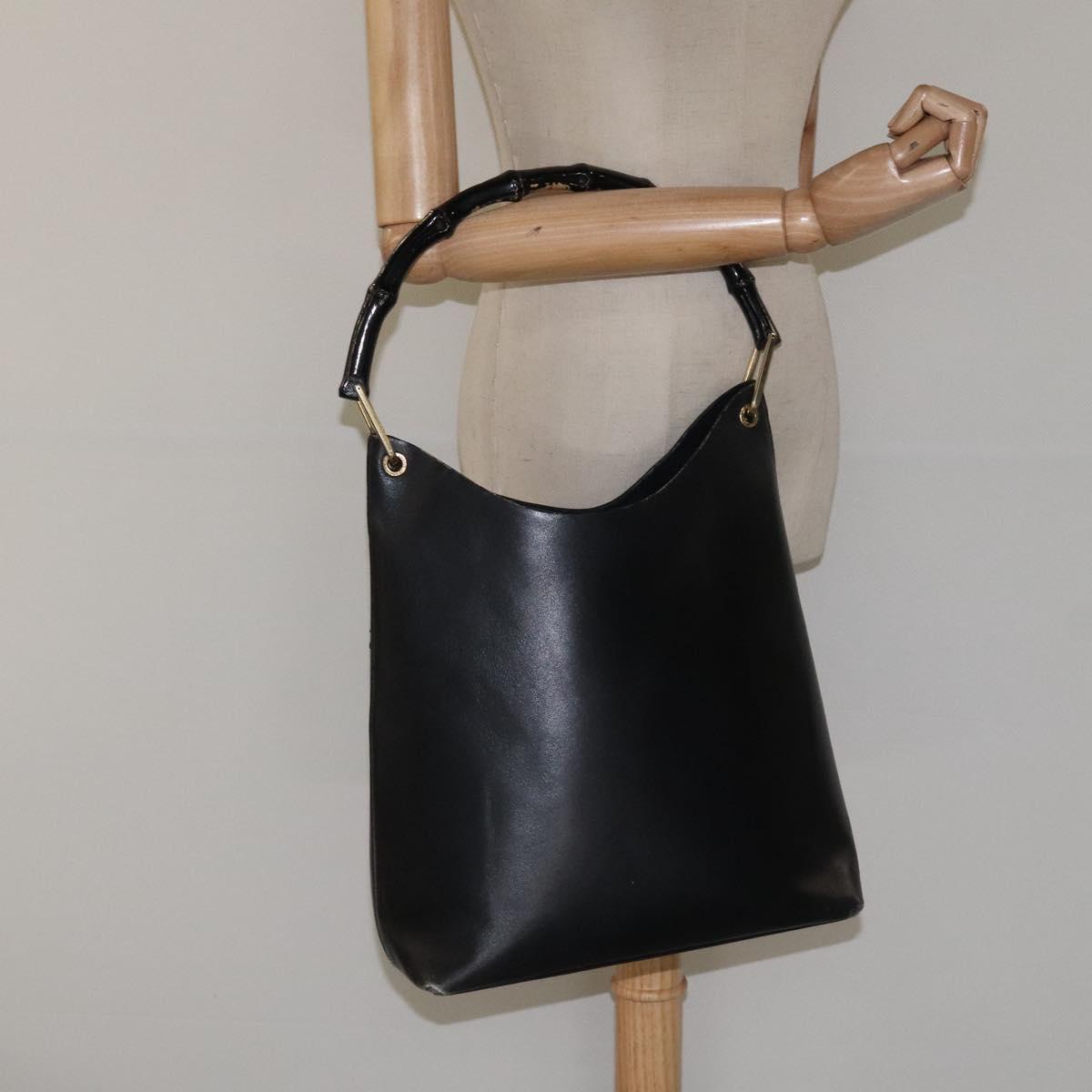 GUCCI Bamboo Shoulder Bag Leather Black 001 1013 1881 Auth MY253