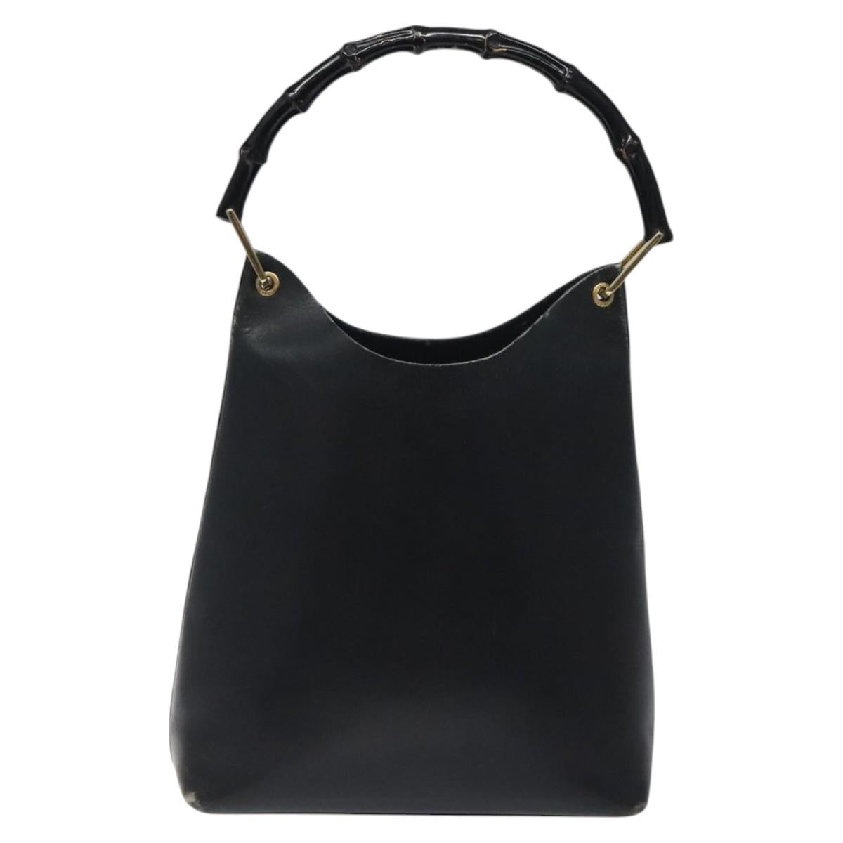 GUCCI Bamboo Shoulder Bag Leather Black 001 1013 1881 Auth MY253