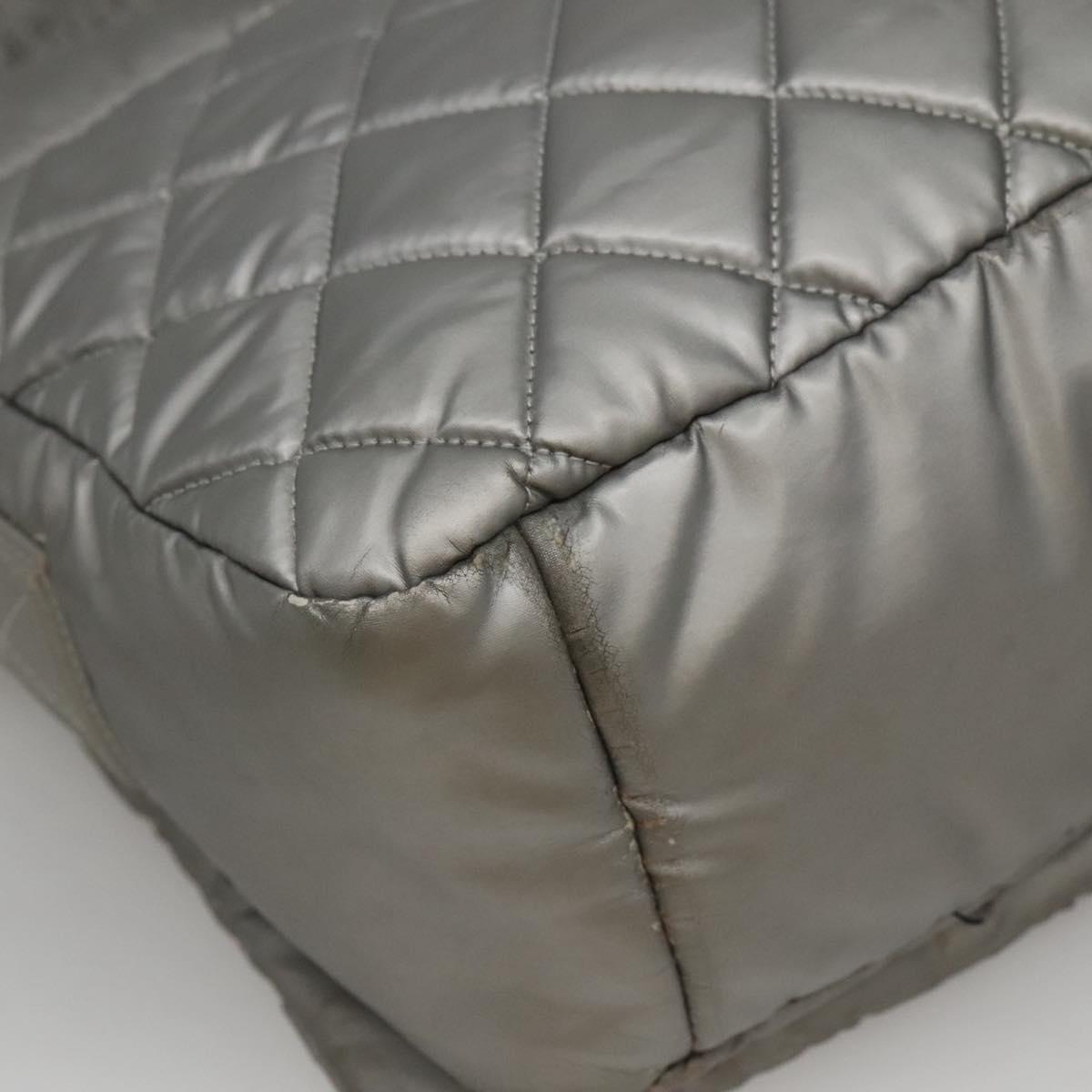 CHANEL Cococoon Shoulder Bag Coated Canvas Silver CC Auth MY256