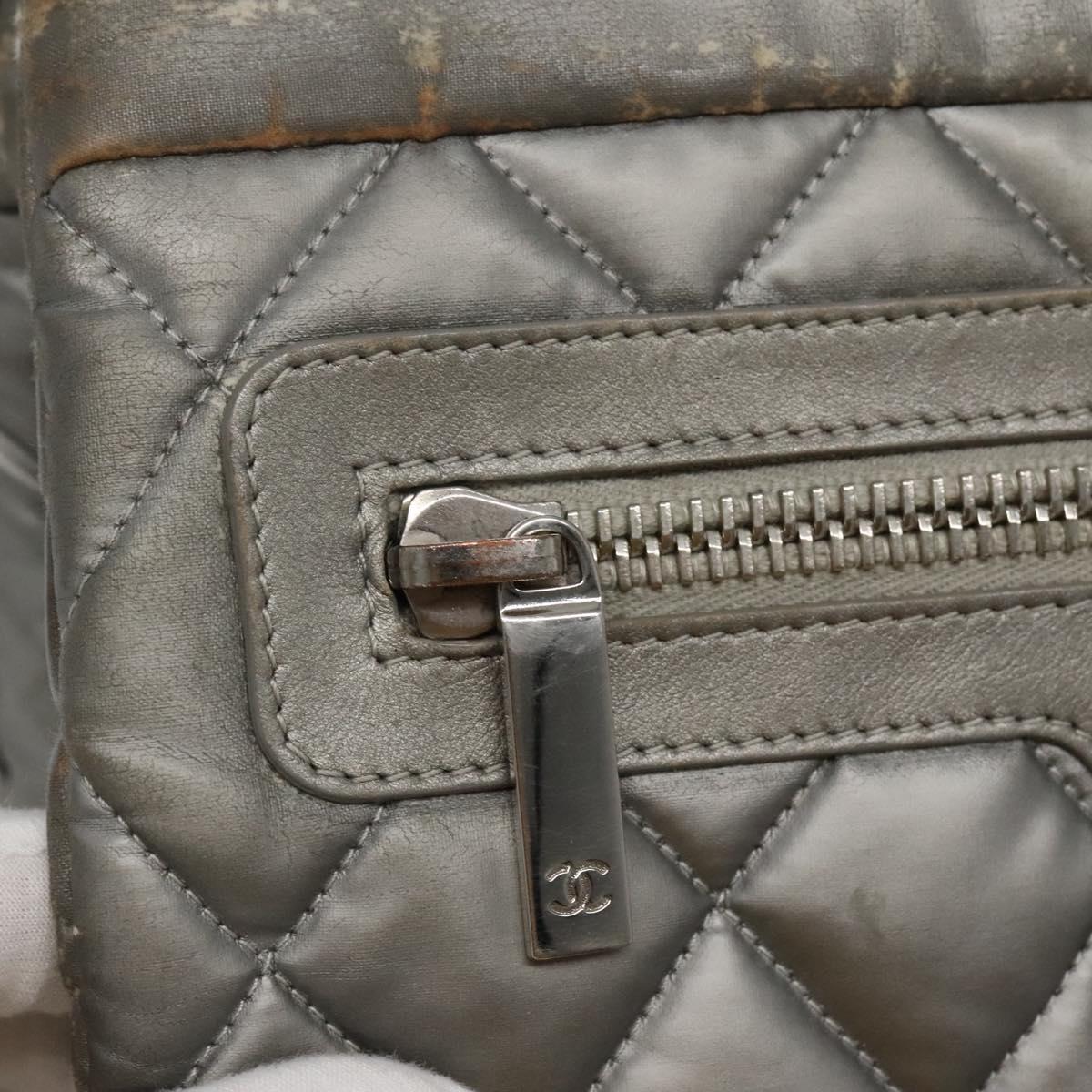 CHANEL Cococoon Shoulder Bag Coated Canvas Silver CC Auth MY256