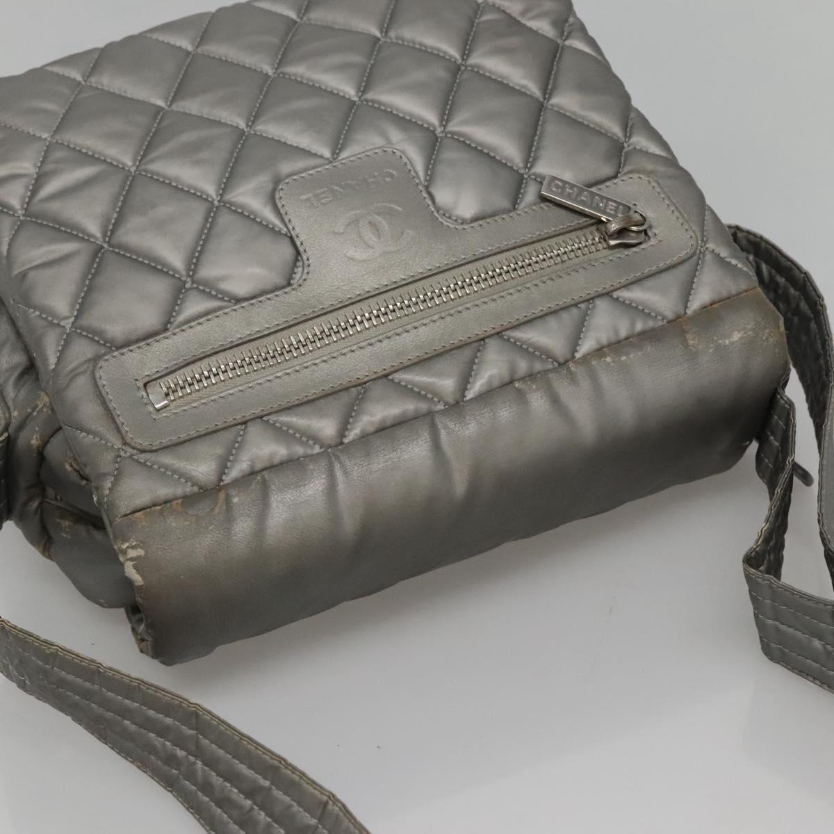 CHANEL Cococoon Shoulder Bag Coated Canvas Silver CC Auth MY256