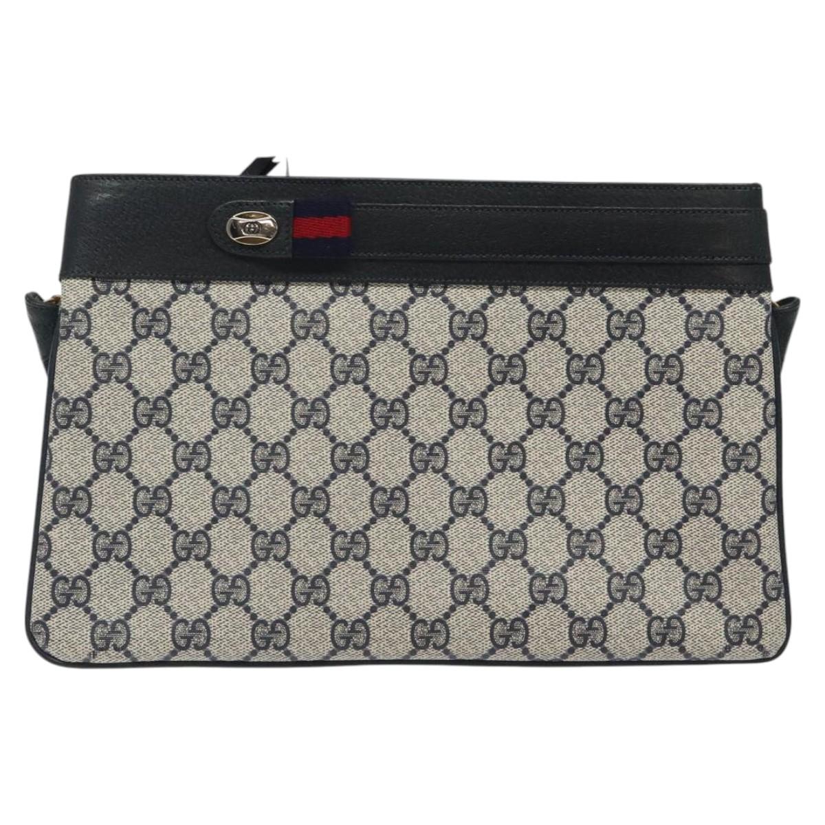 GUCCI GG Supreme Sherry Line Shoulder Bag PVC Navy Gold 96 02 035 Auth MY260
