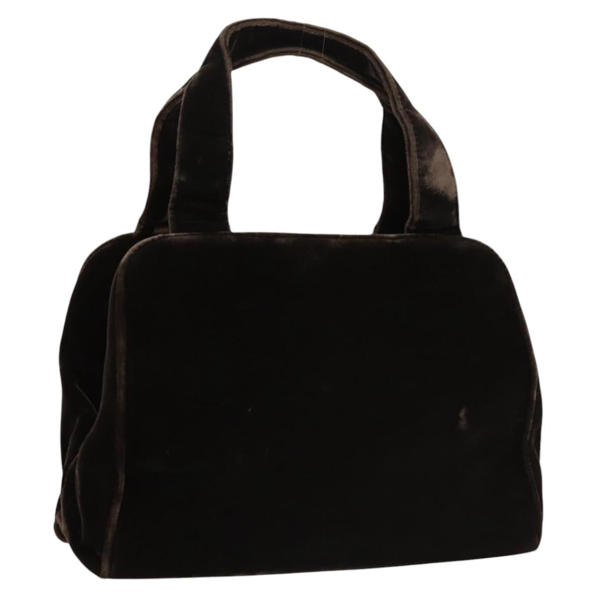 PRADA Hand Bag Velor Dark Brown Auth MY263