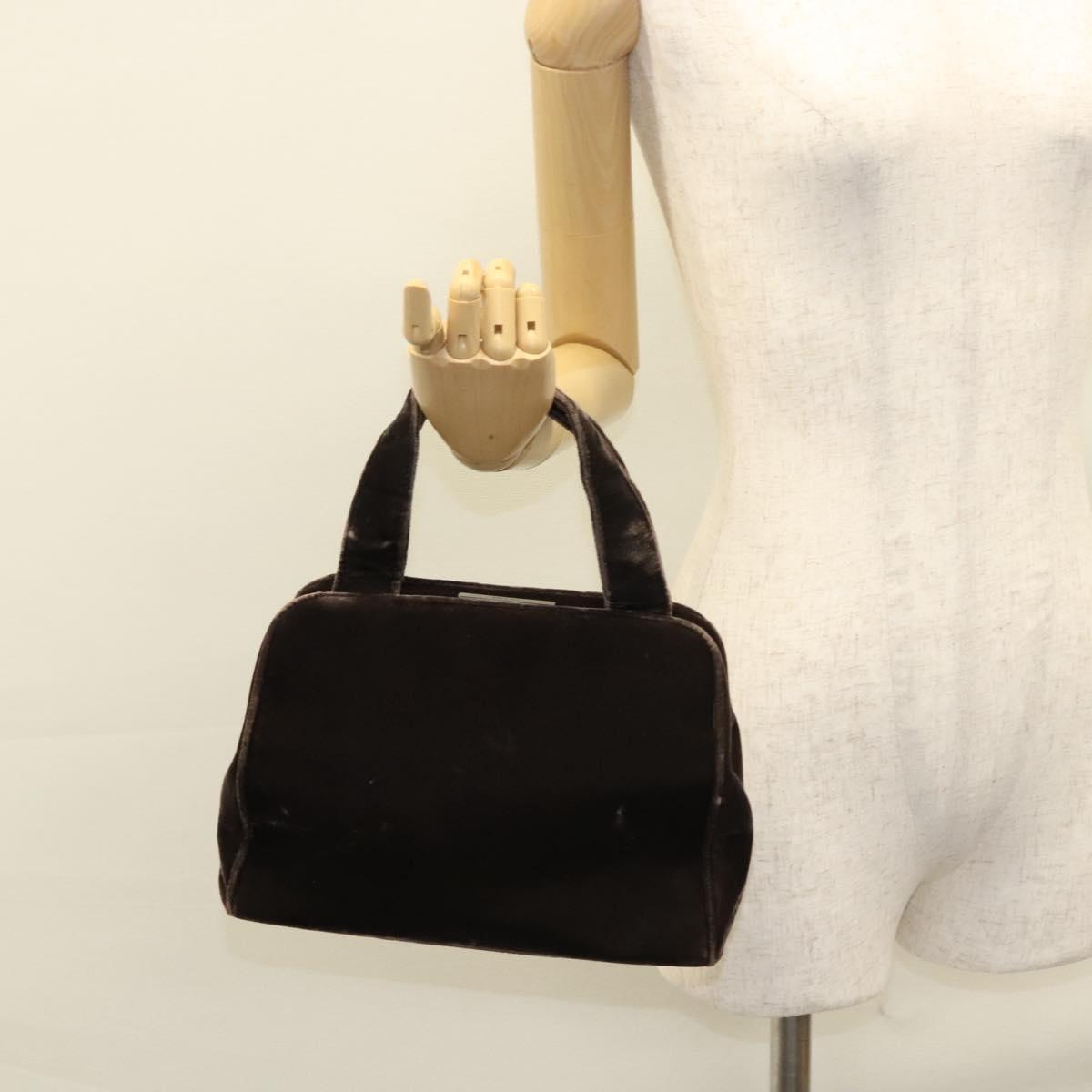 PRADA Hand Bag Velor Dark Brown Auth MY263