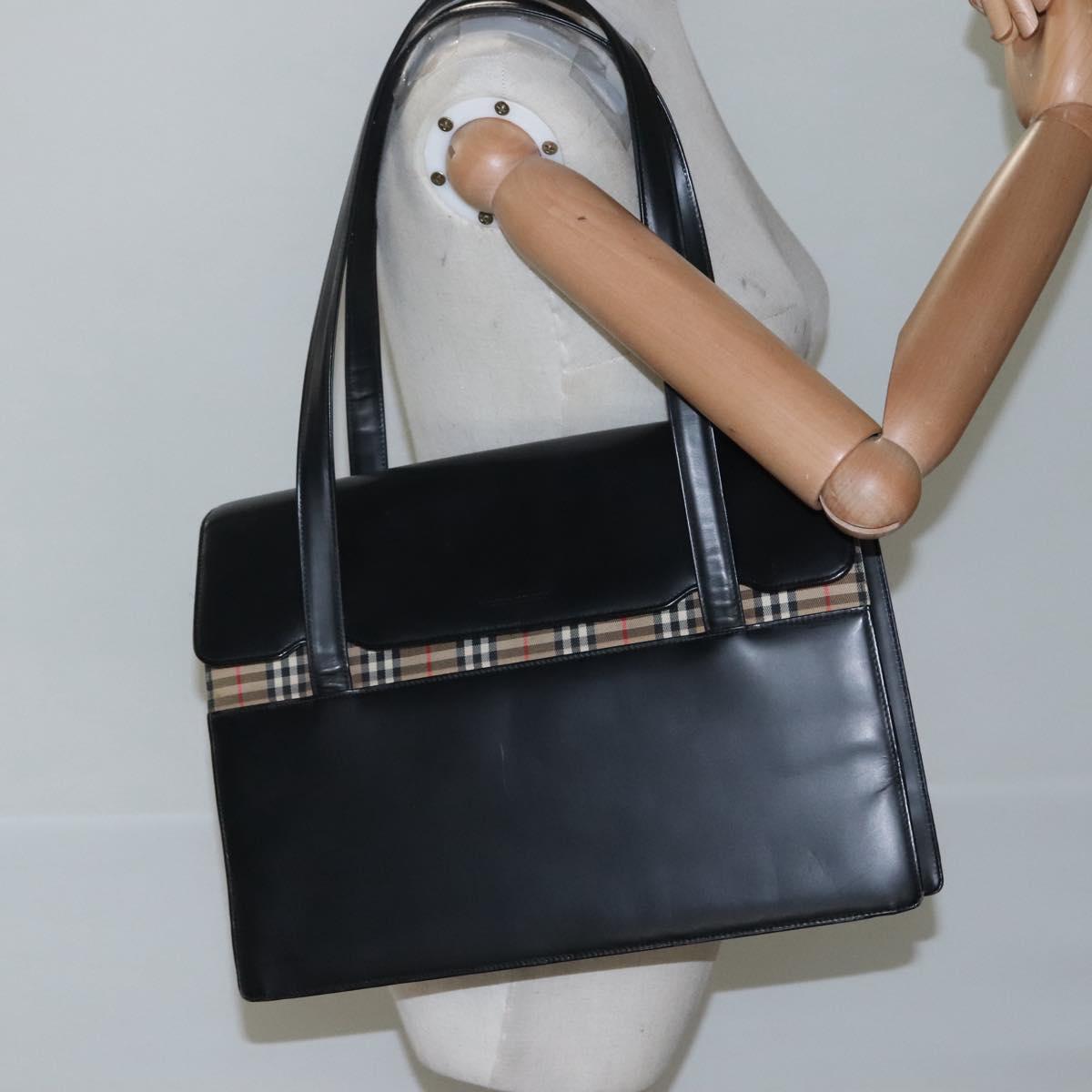 BURBERRY Shoulder Bag Leather Black Auth MY280