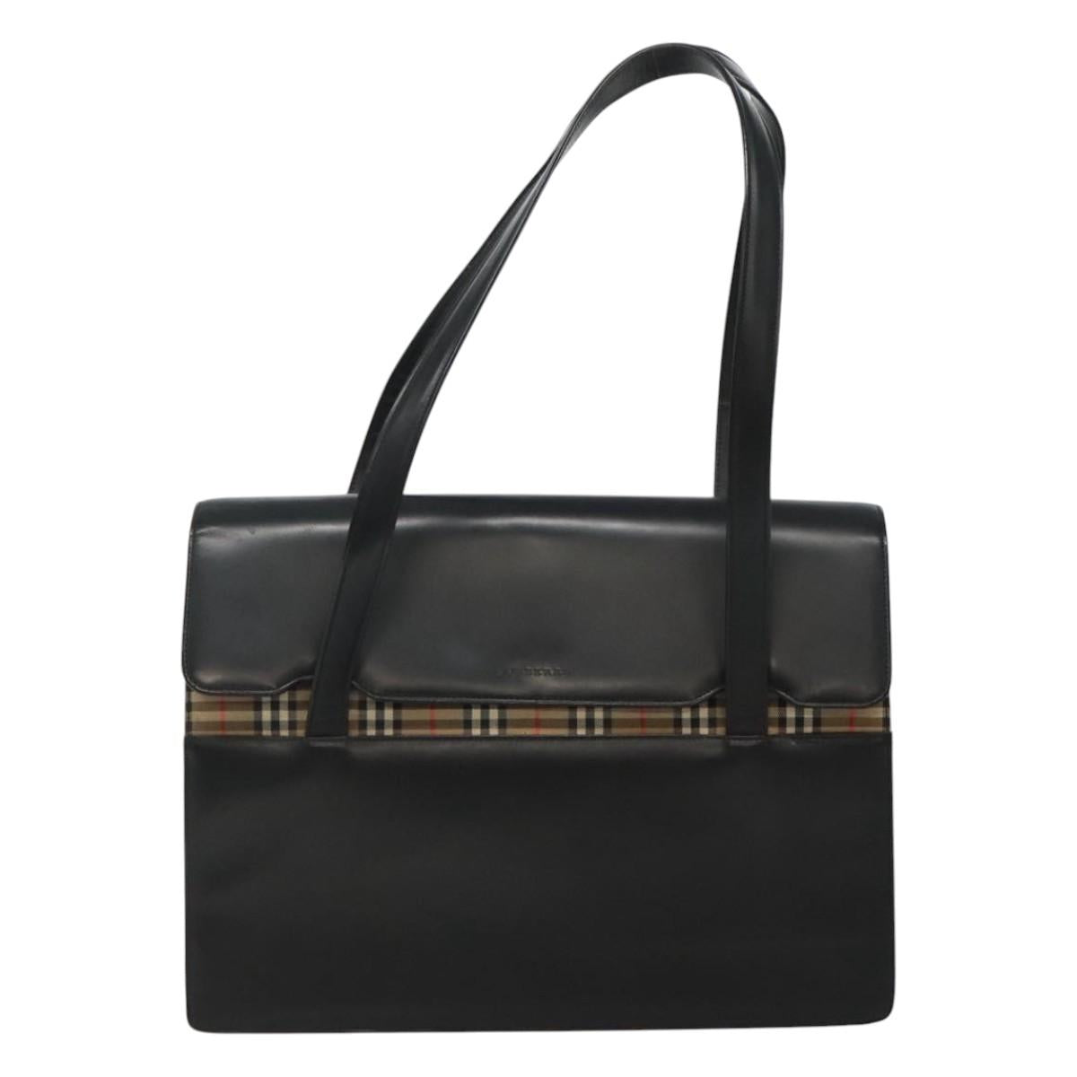 BURBERRY Shoulder Bag Leather Black Auth MY280