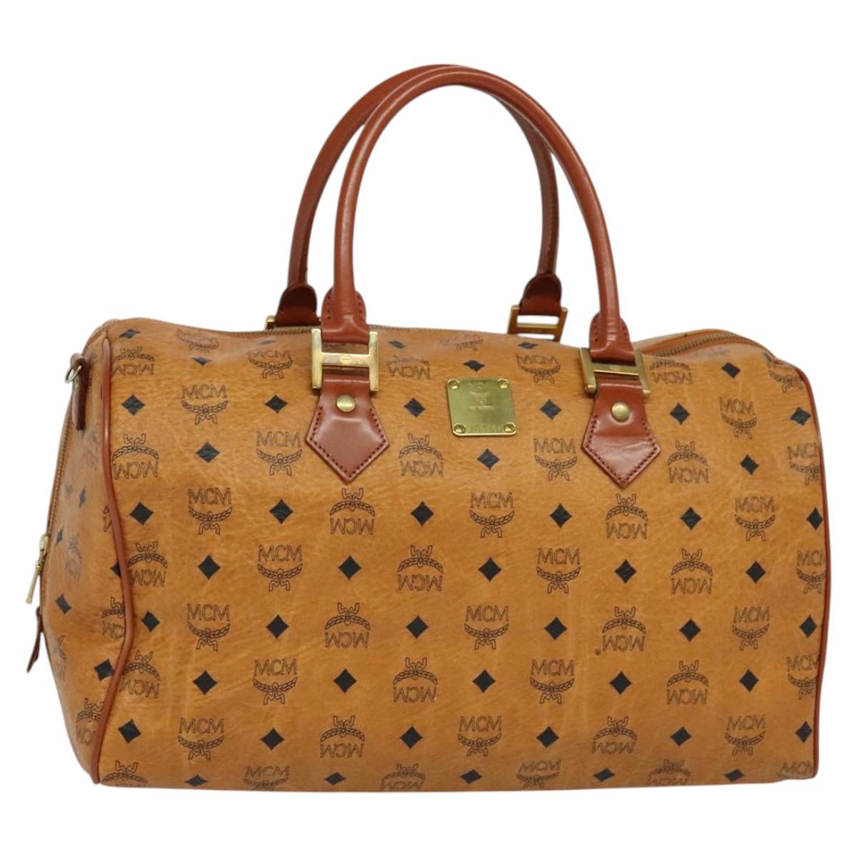MCM Vicetos Logogram Boston Bag PVC Leather Brown Auth MY295