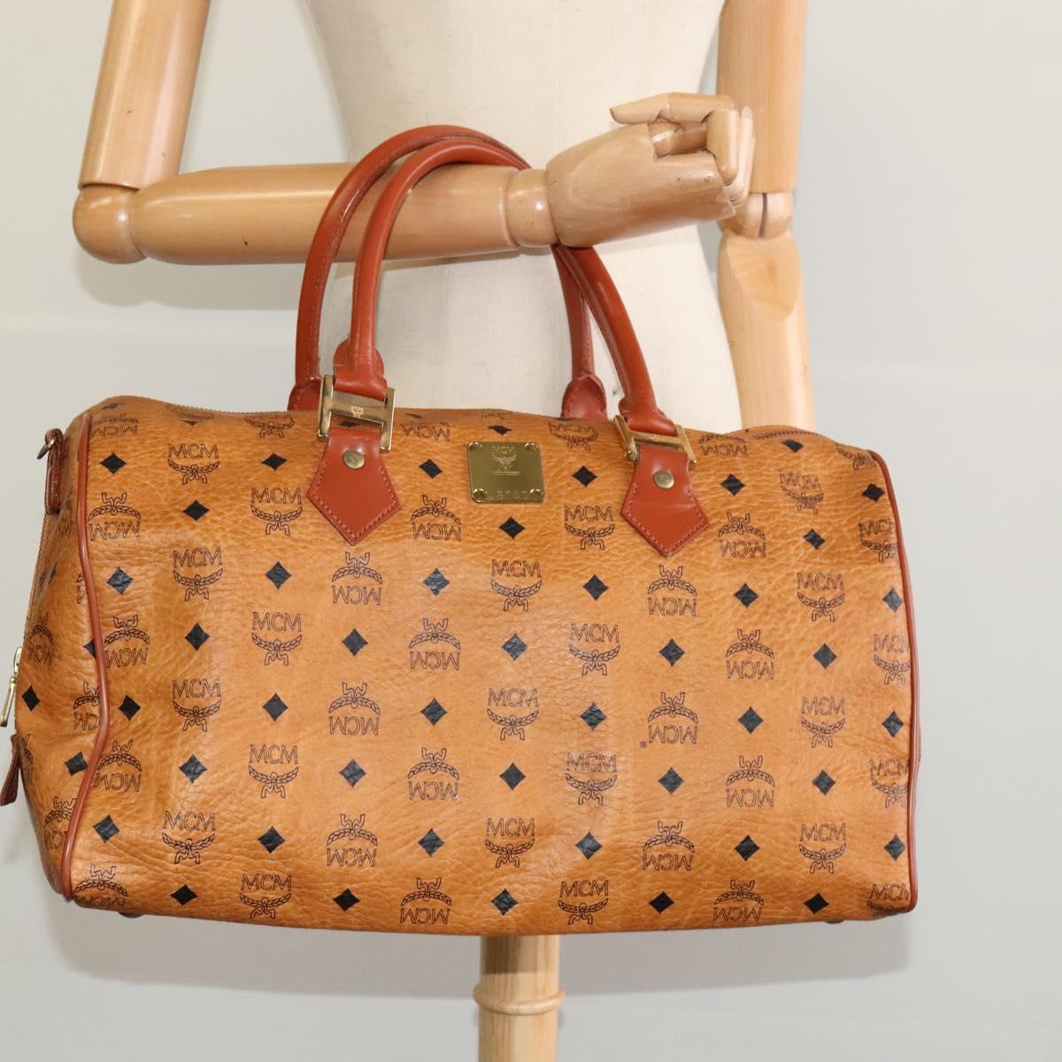 MCM Vicetos Logogram Boston Bag PVC Leather Brown Auth MY295