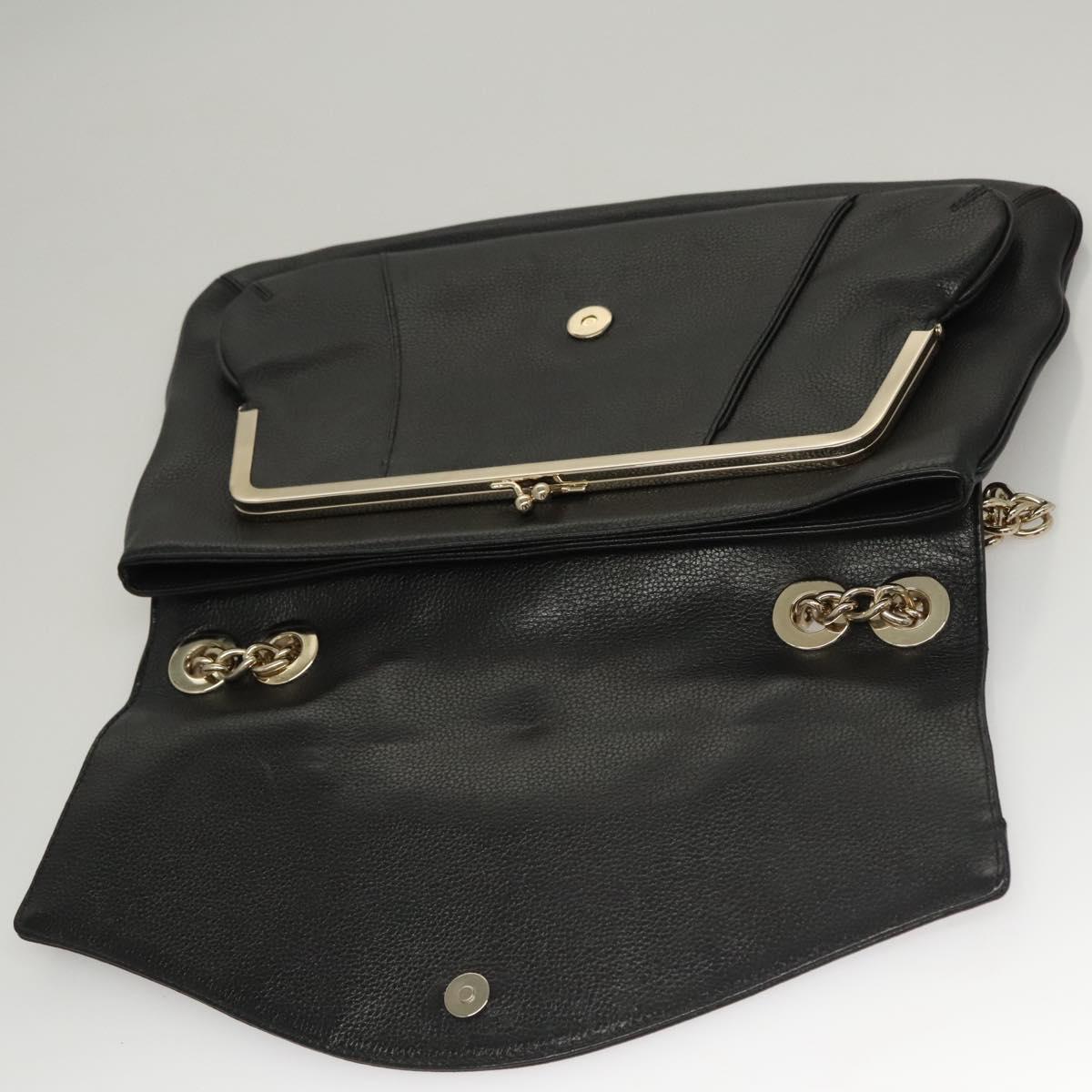 MCM Chain Shoulder Bag Leather Black Gold Auth MY306