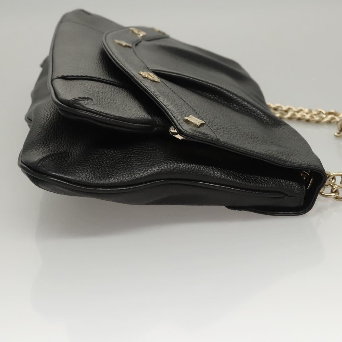 MCM Chain Shoulder Bag Leather Black Gold Auth MY306