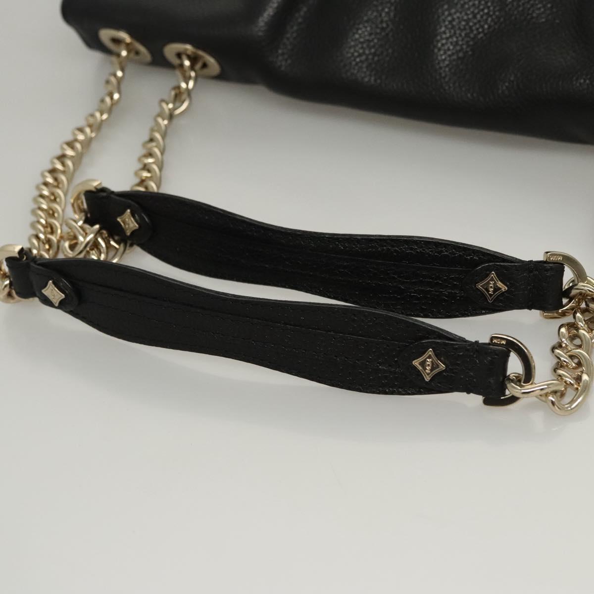 MCM Chain Shoulder Bag Leather Black Gold Auth MY306