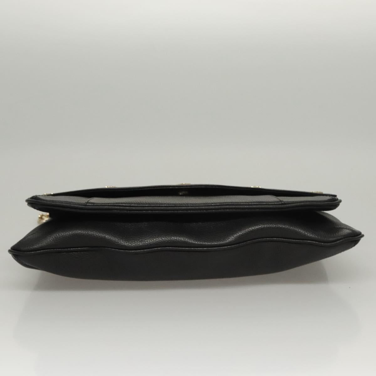 MCM Chain Shoulder Bag Leather Black Gold Auth MY306