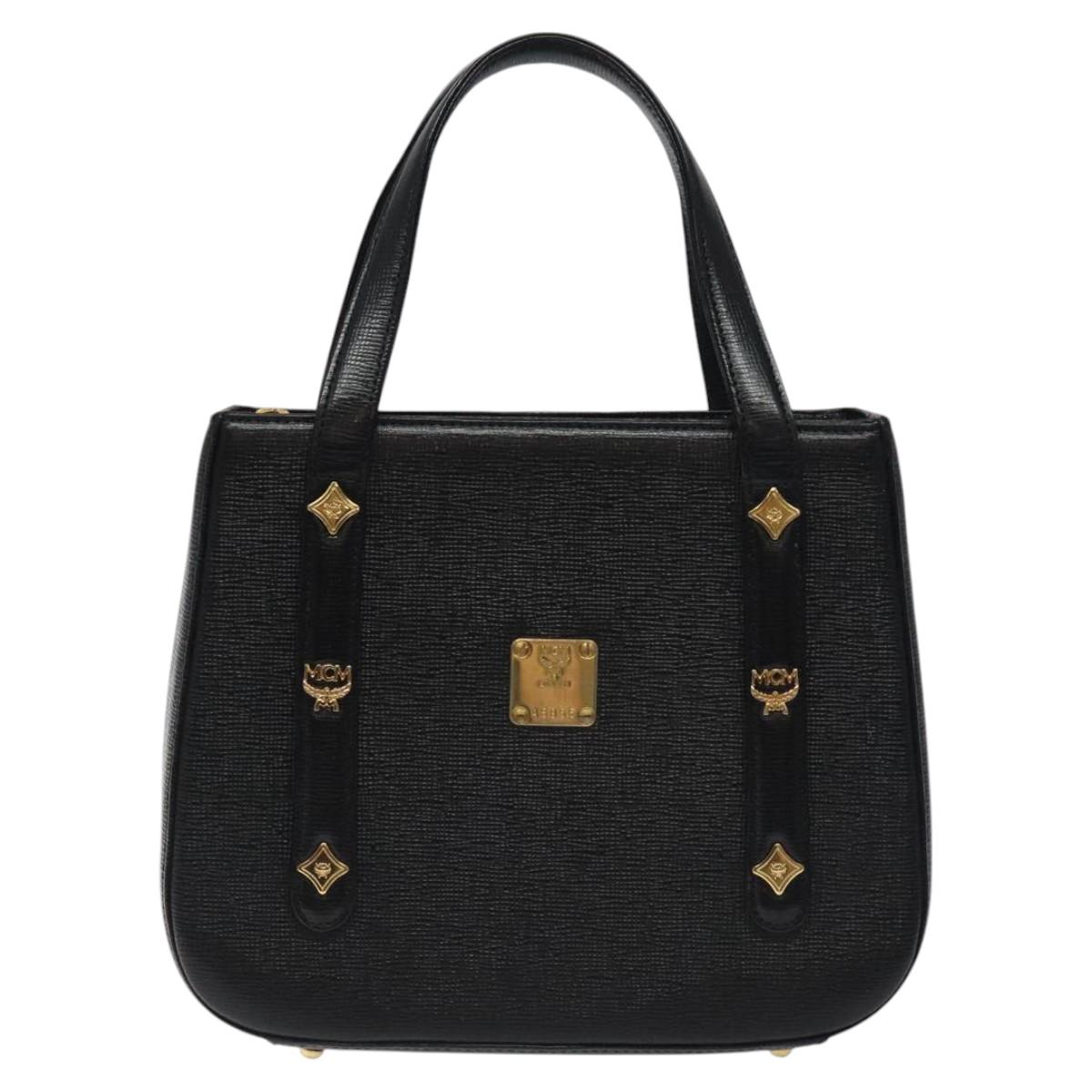 MCM Hand Bag Leather Black Gold Auth MY326