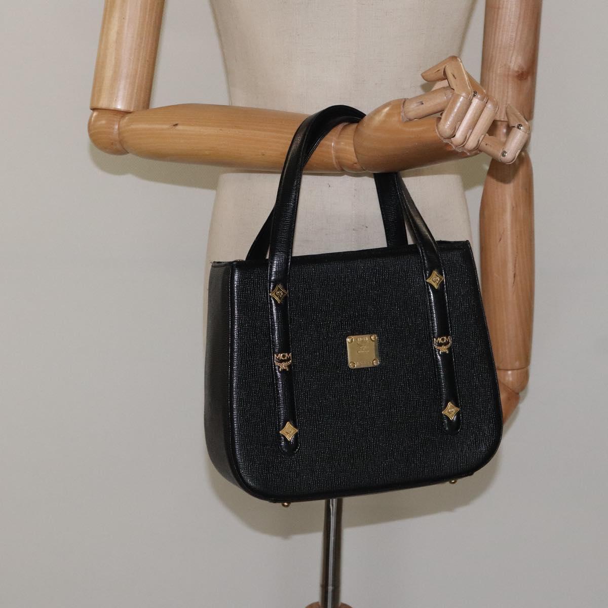 MCM Hand Bag Leather Black Gold Auth MY326