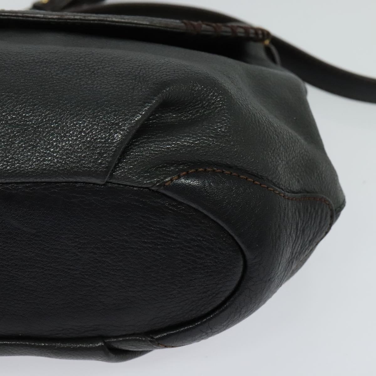 MCM Chain Shoulder Bag Leather Gray Gold Auth MY336