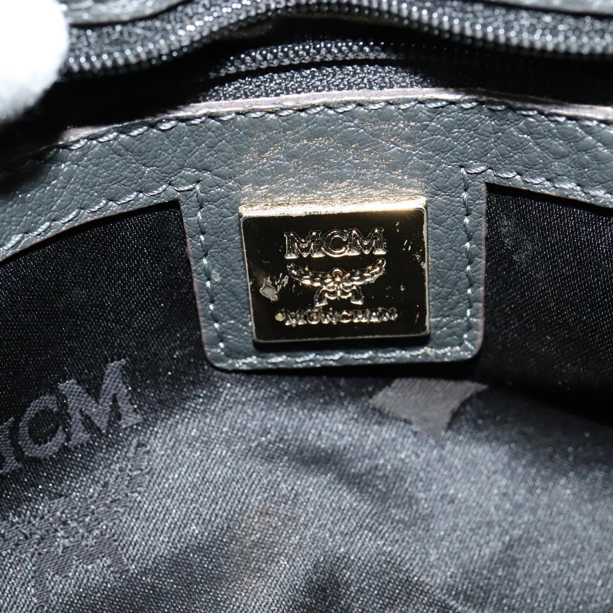 MCM Chain Shoulder Bag Leather Gray Gold Auth MY336