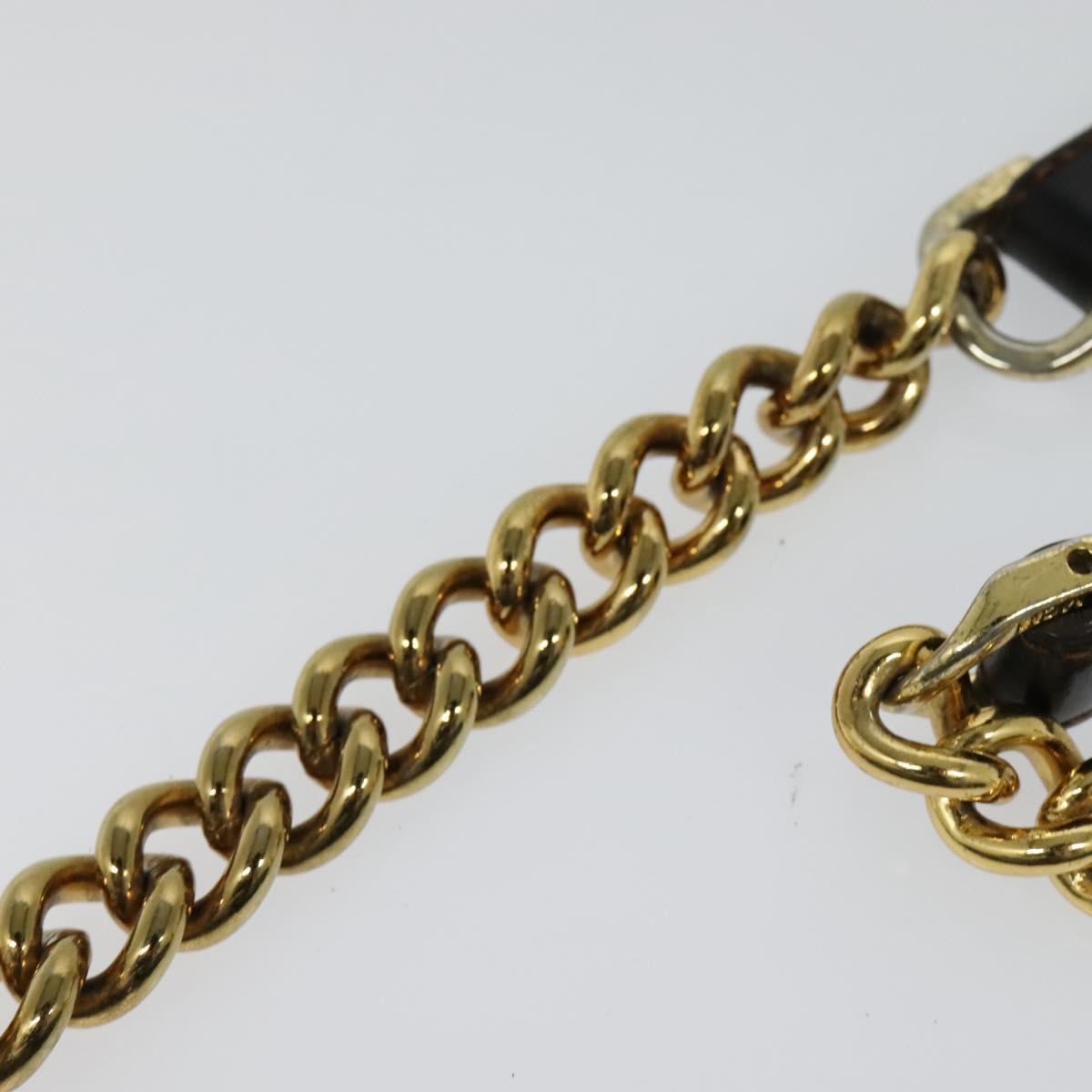 MCM Chain Shoulder Bag Leather Gray Gold Auth MY336