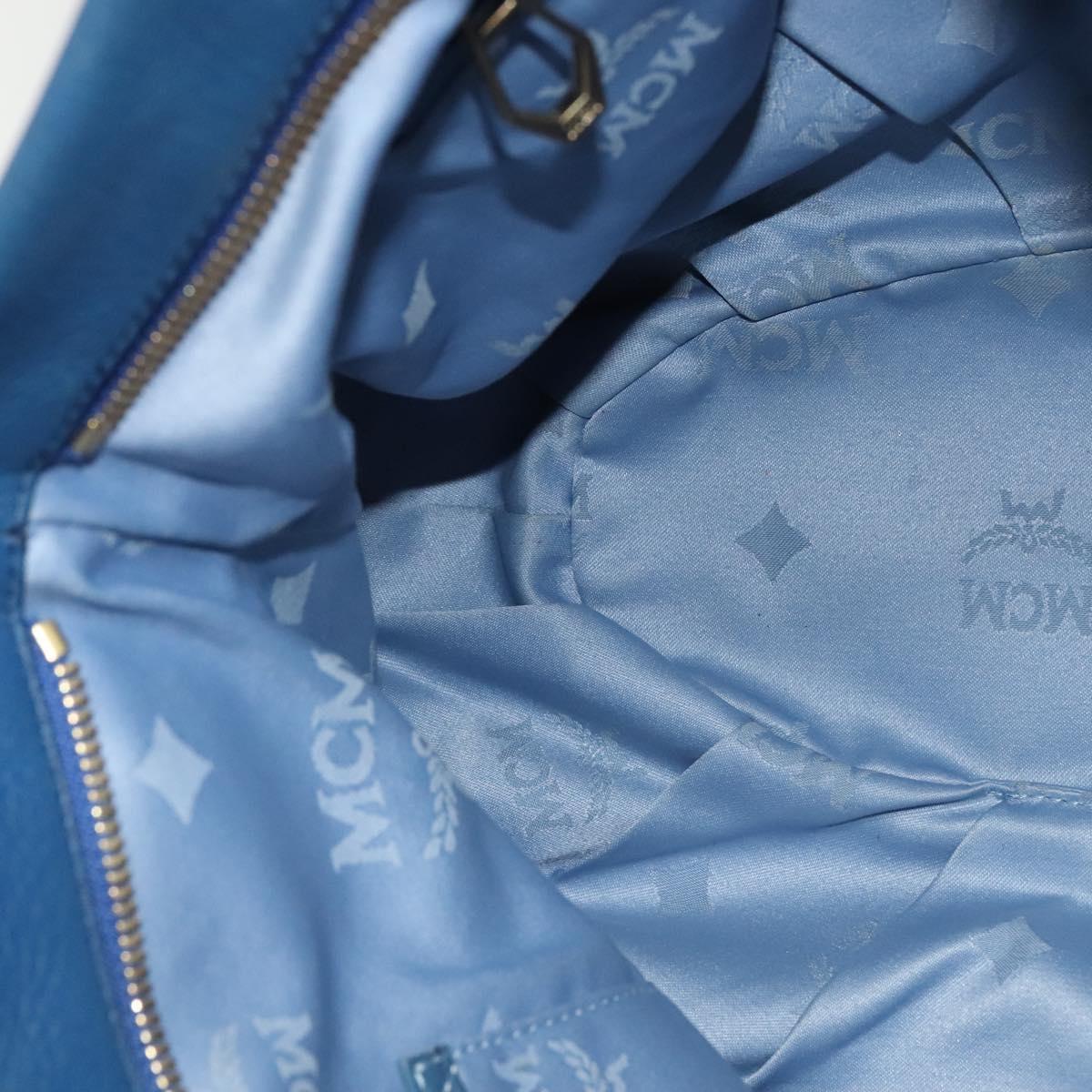 MCM Vicetos Logogram Hand Bag Leather 2way Blue Brown Auth MY353