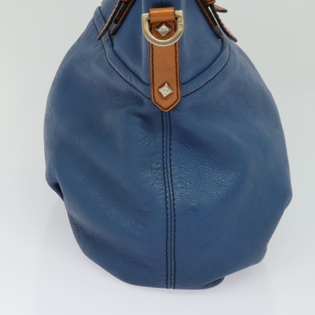 MCM Vicetos Logogram Hand Bag Leather 2way Blue Brown Auth MY353