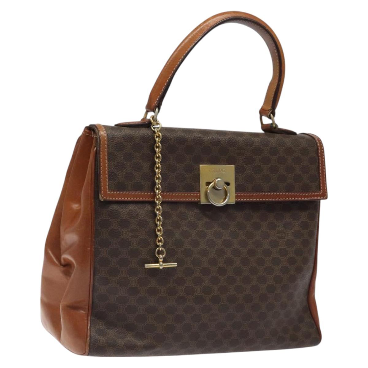 CELINE Macadam Canvas Hand Bag PVC Leather Brown Gold Auth MY371