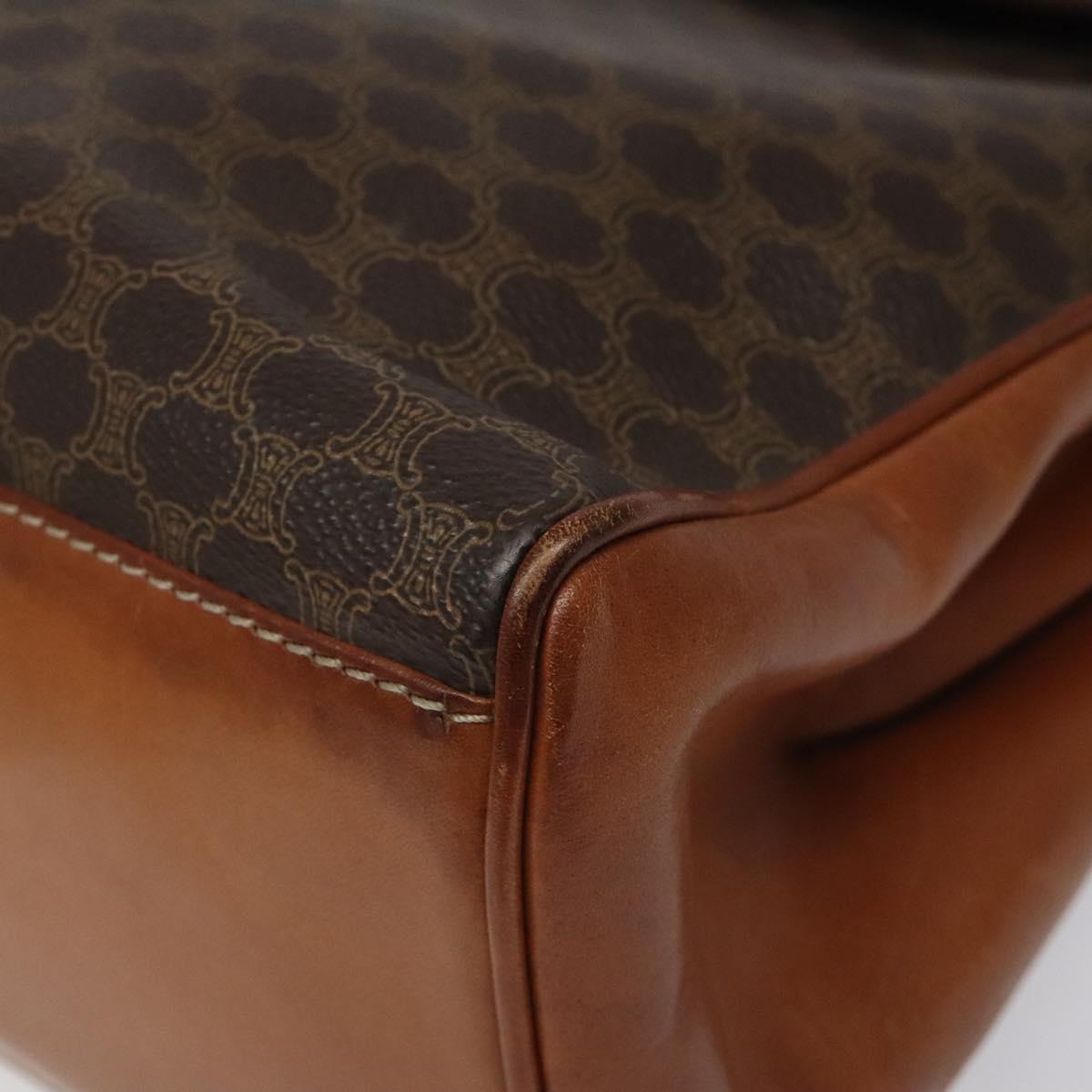 CELINE Macadam Canvas Hand Bag PVC Leather Brown Gold Auth MY371