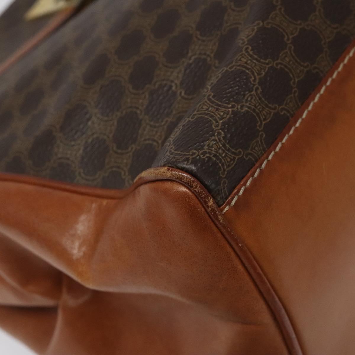 CELINE Macadam Canvas Hand Bag PVC Leather Brown Gold Auth MY371