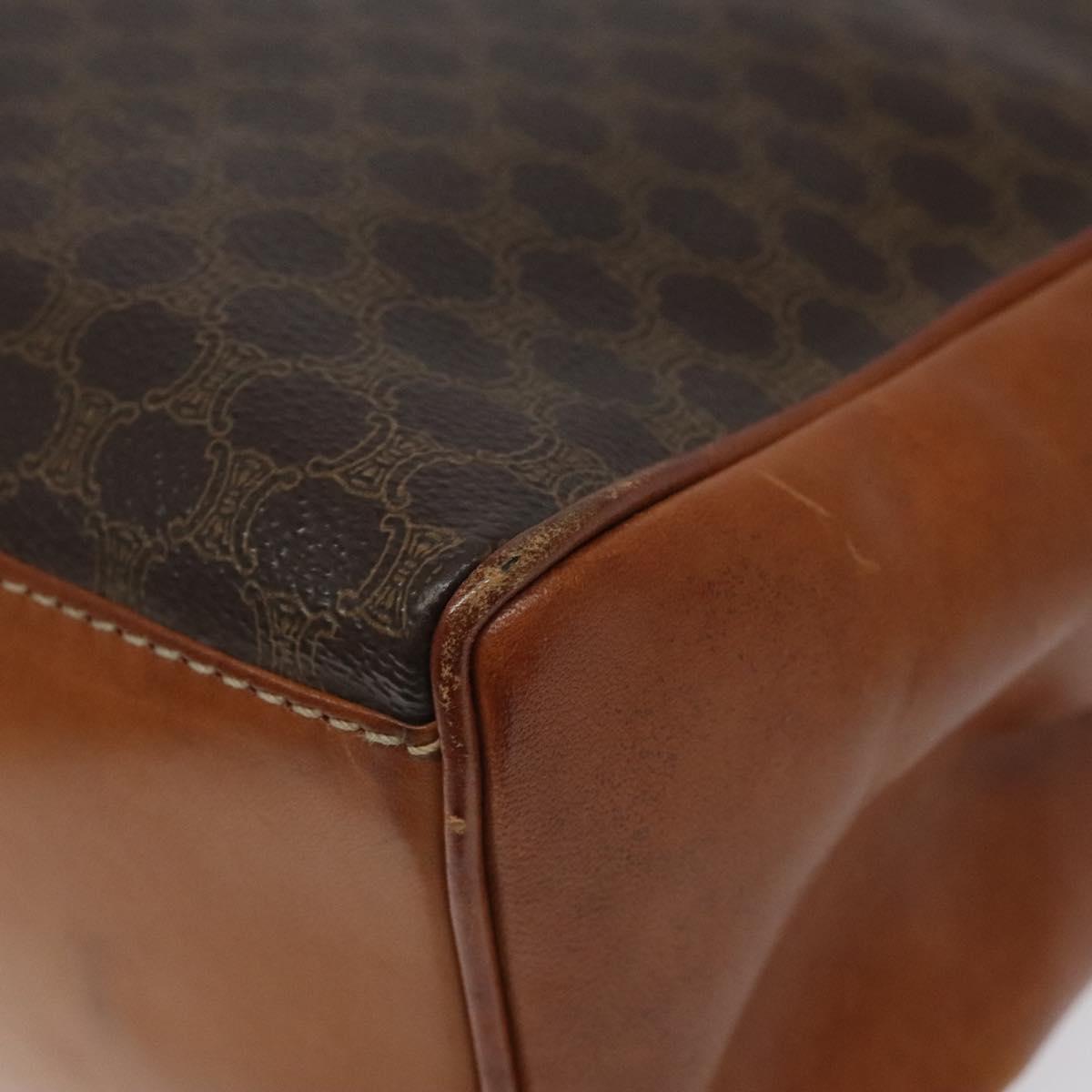 CELINE Macadam Canvas Hand Bag PVC Leather Brown Gold Auth MY371