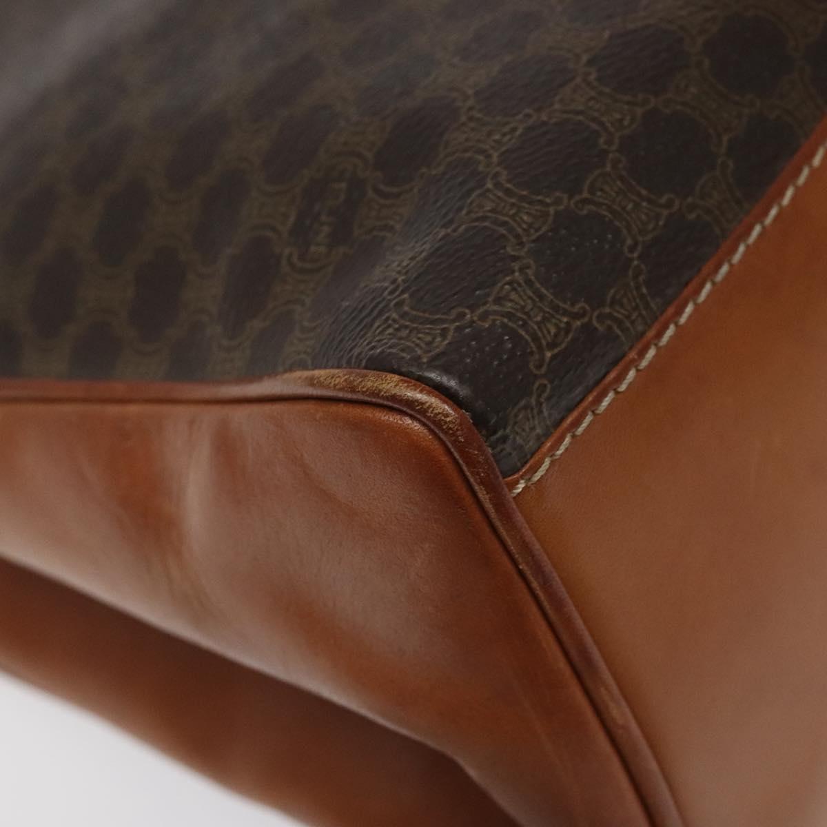 CELINE Macadam Canvas Hand Bag PVC Leather Brown Gold Auth MY371