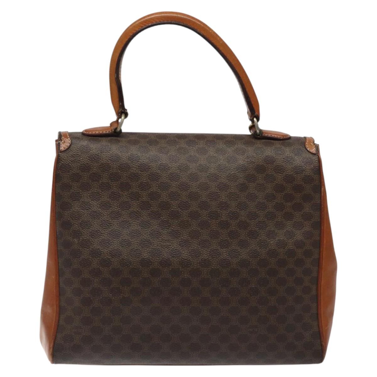 CELINE Macadam Canvas Hand Bag PVC Leather Brown Gold Auth MY371