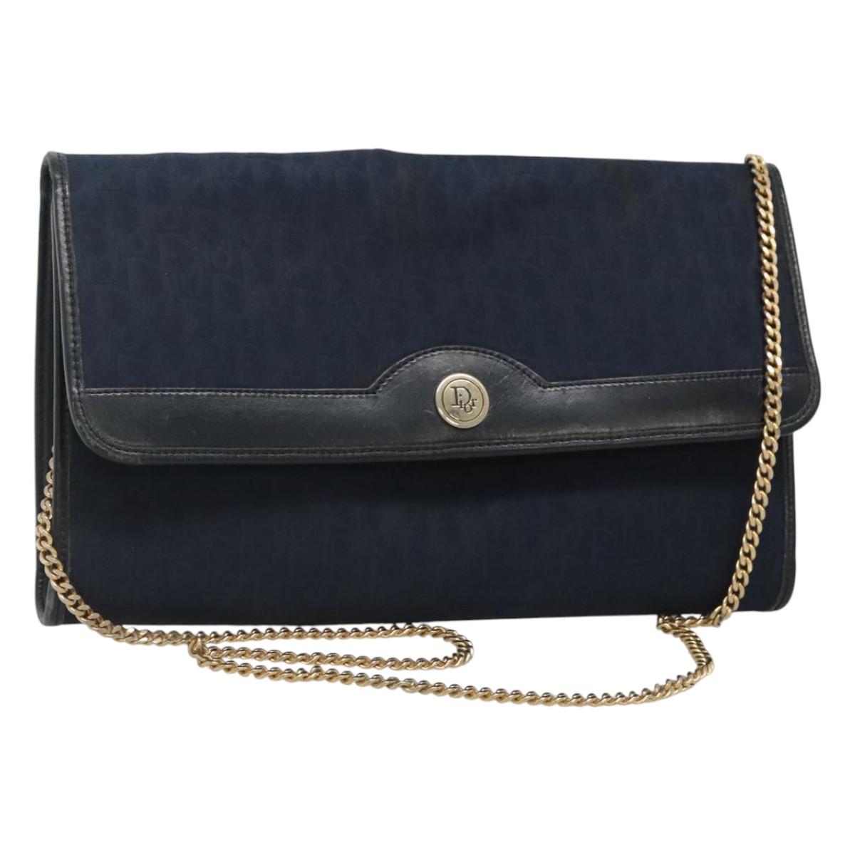 Christian Dior Trotter Canvas Chain Shoulder Bag Navy Auth MY380