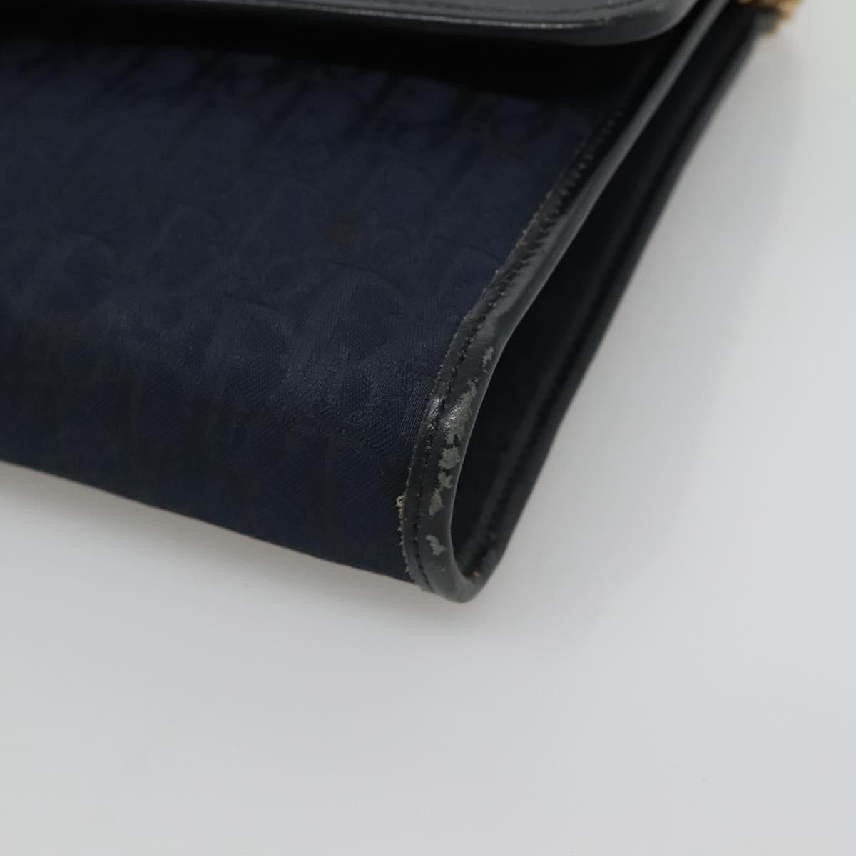 Christian Dior Trotter Canvas Chain Shoulder Bag Navy Auth MY380