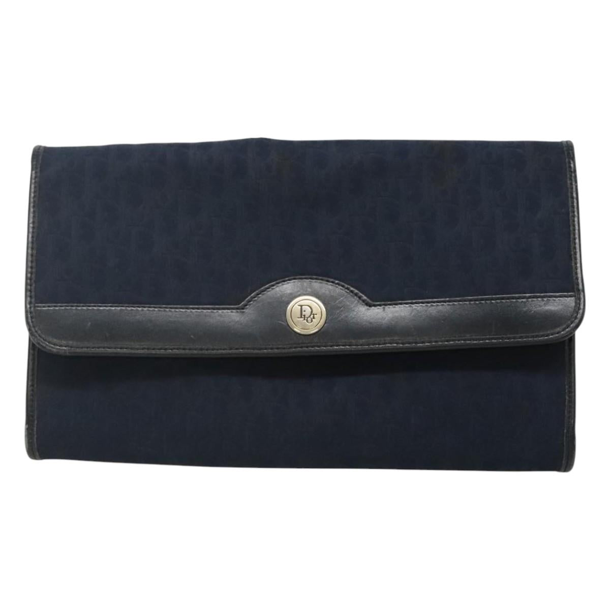 Christian Dior Trotter Canvas Chain Shoulder Bag Navy Auth MY380