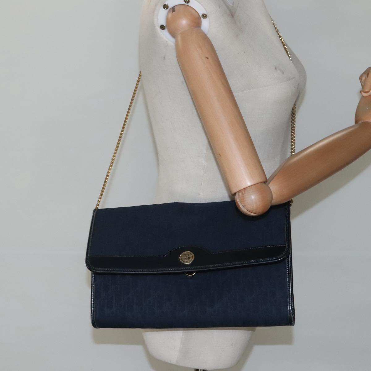 Christian Dior Trotter Canvas Chain Shoulder Bag Navy Auth MY380