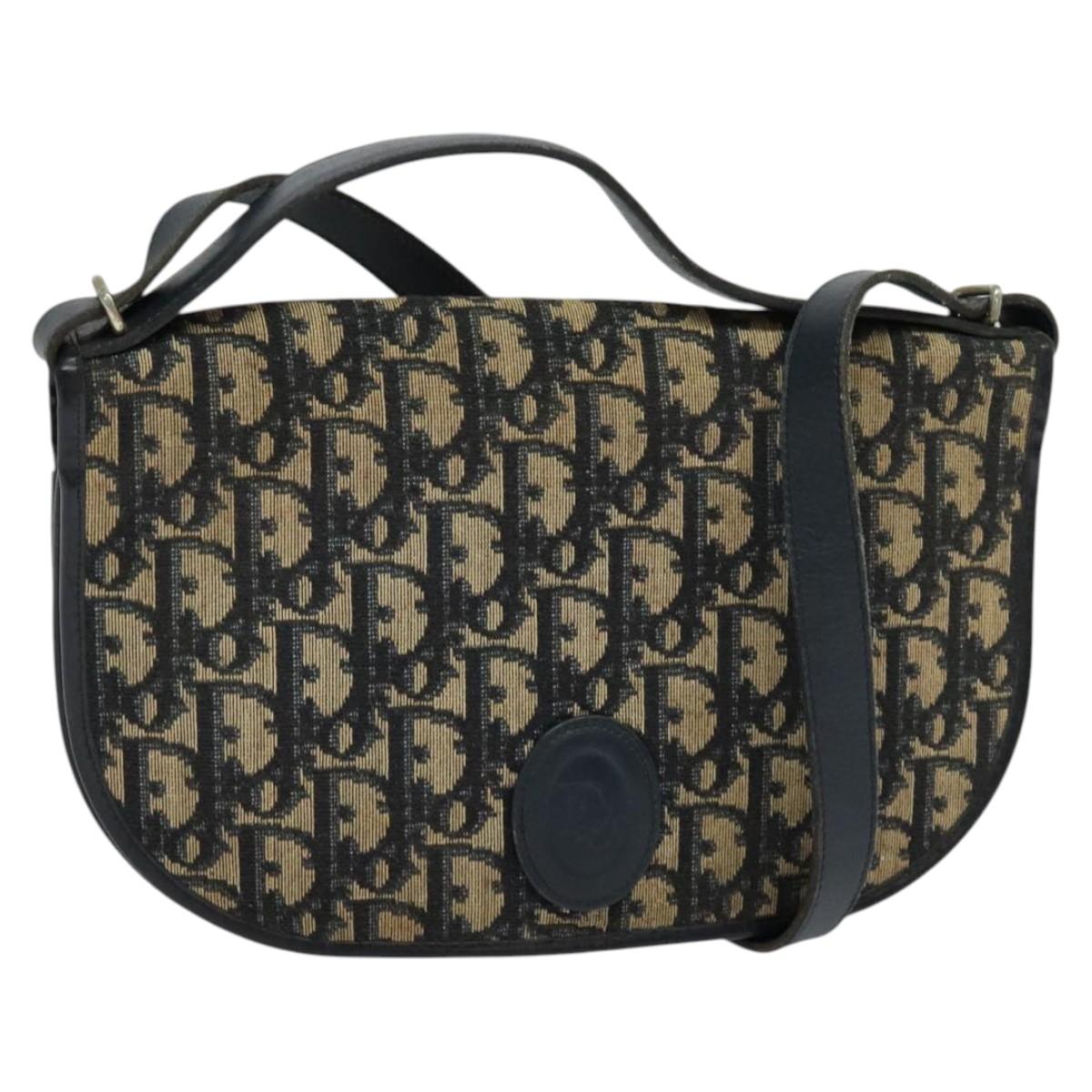 Christian Dior Trotter Canvas Shoulder Bag Navy Auth MY396