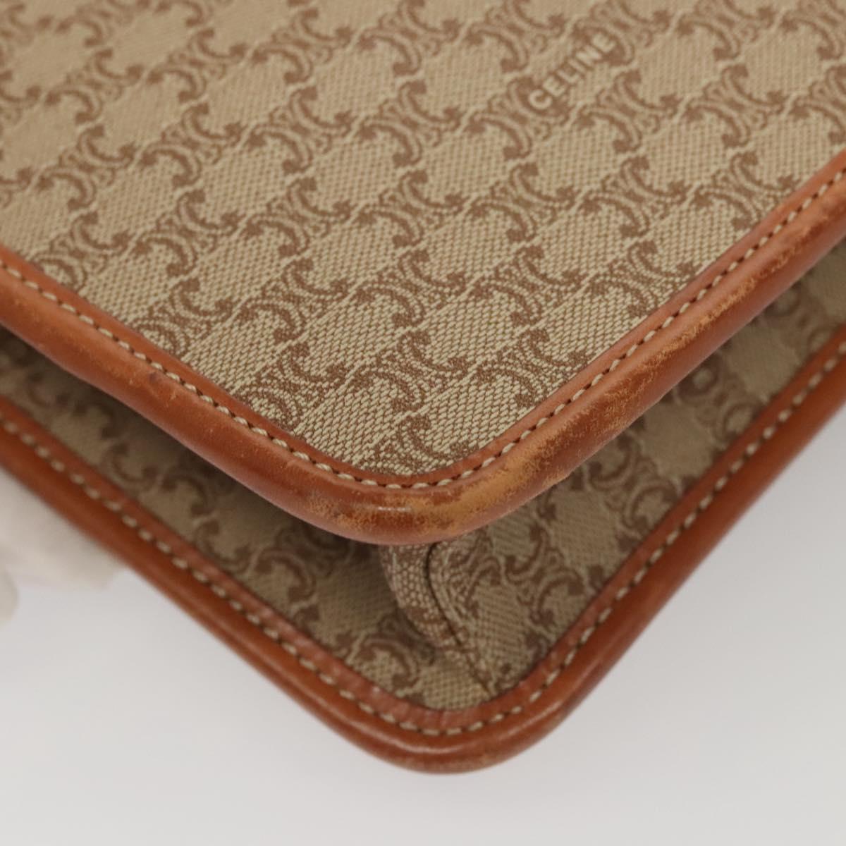 CELINE Macadam Canvas Shoulder Bag Beige Gold Auth MY407