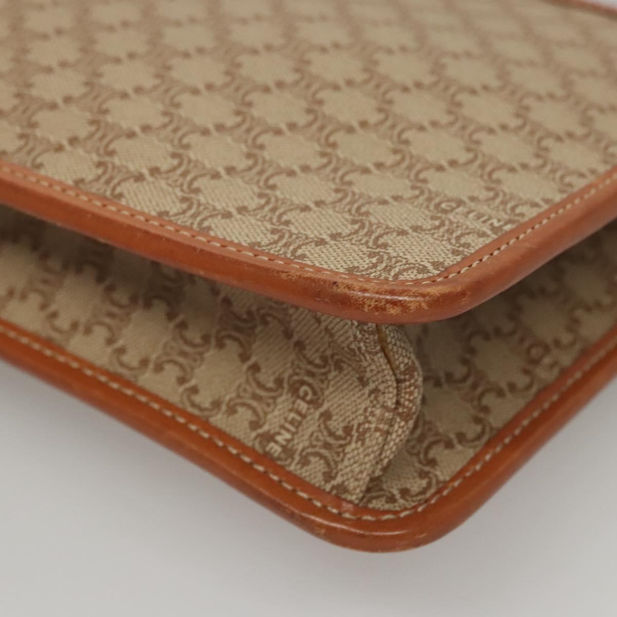 CELINE Macadam Canvas Shoulder Bag Beige Gold Auth MY407