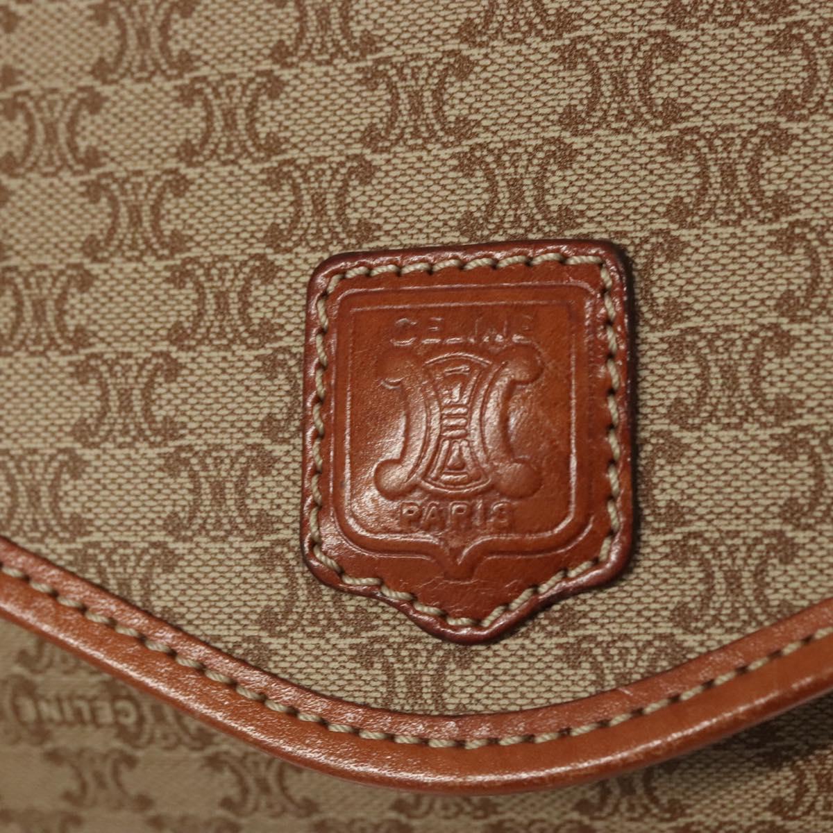 CELINE Macadam Canvas Shoulder Bag Beige Gold Auth MY407