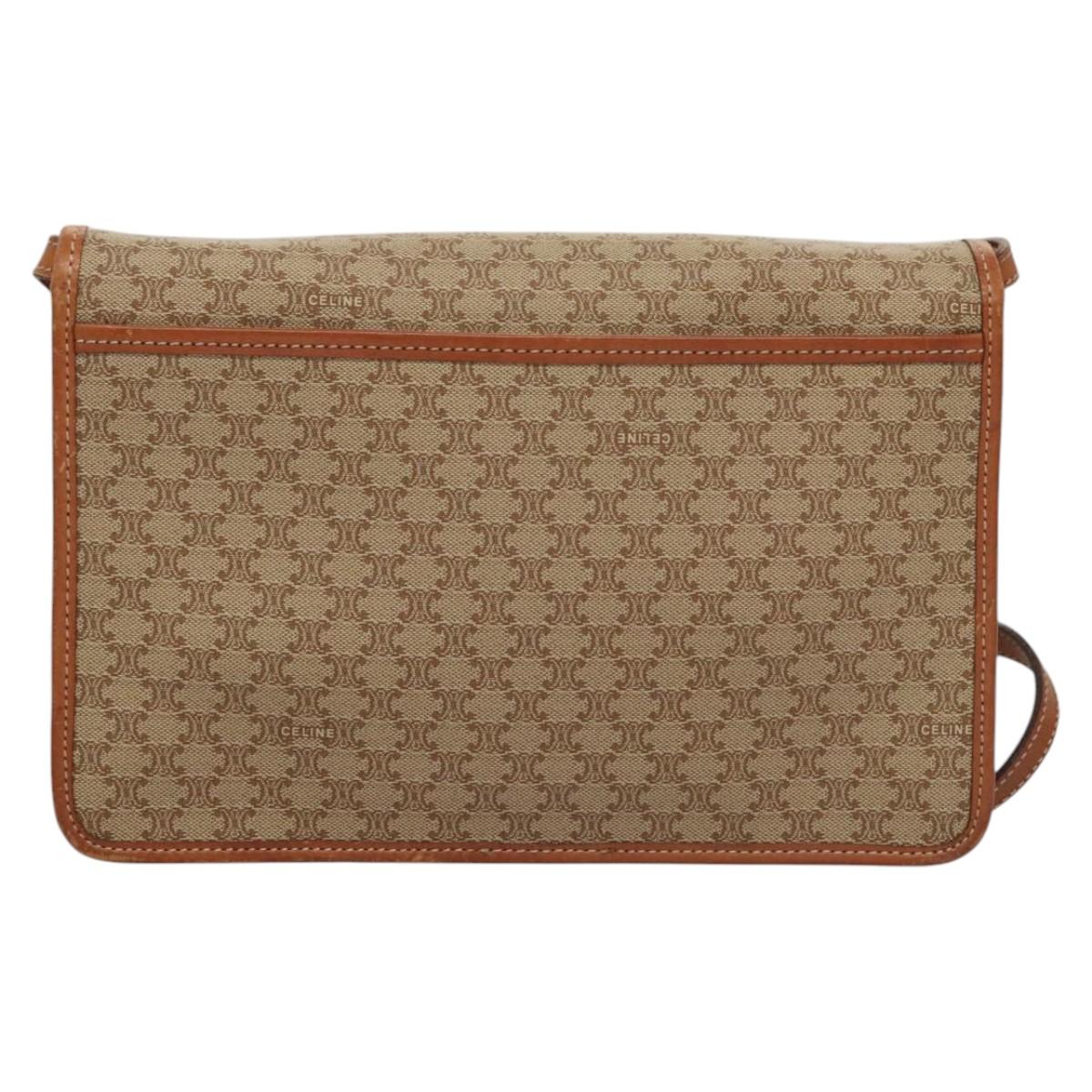 CELINE Macadam Canvas Shoulder Bag Beige Gold Auth MY407