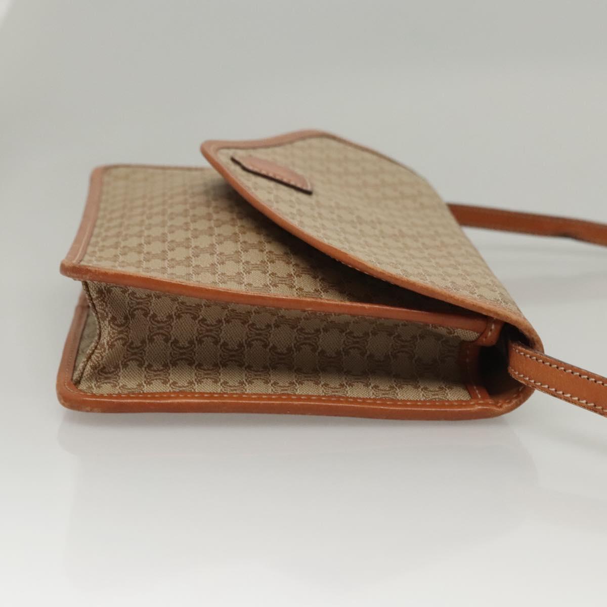 CELINE Macadam Canvas Shoulder Bag Beige Gold Auth MY407