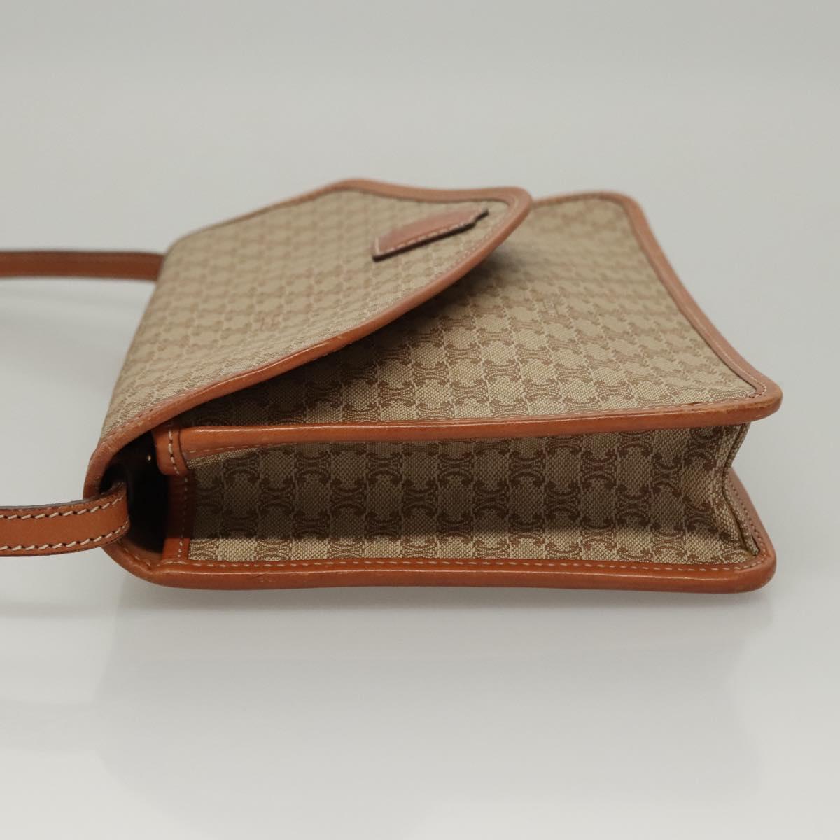 CELINE Macadam Canvas Shoulder Bag Beige Gold Auth MY407