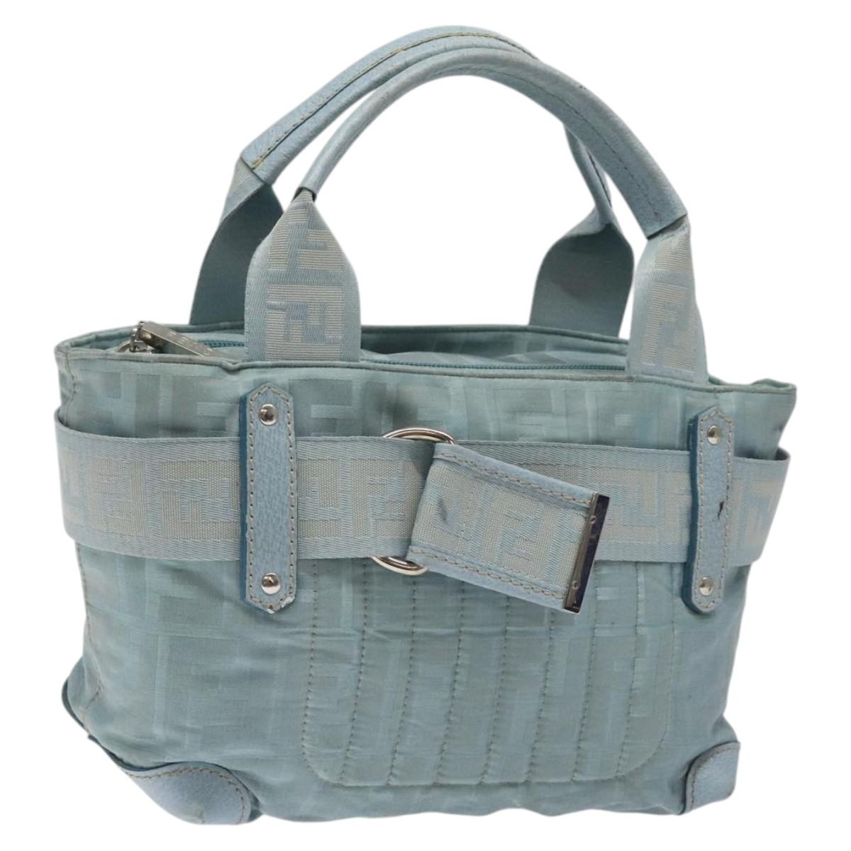 FENDI Zucca Canvas Hand Bag Blue Silver Auth MY411