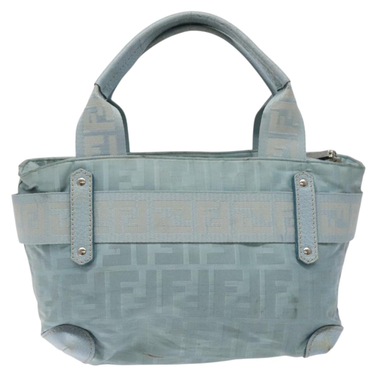 FENDI Zucca Canvas Hand Bag Blue Silver Auth MY411
