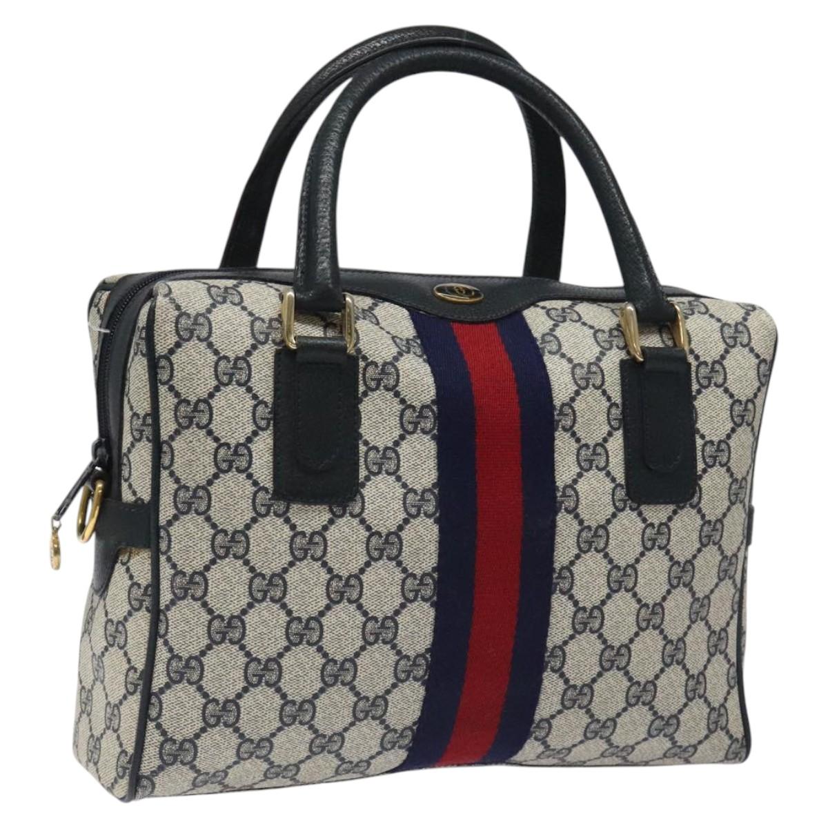GUCCI GG Supreme Sherry Line Hand Bag PVC Leather Navy Red 67 02 3839 Auth MY414