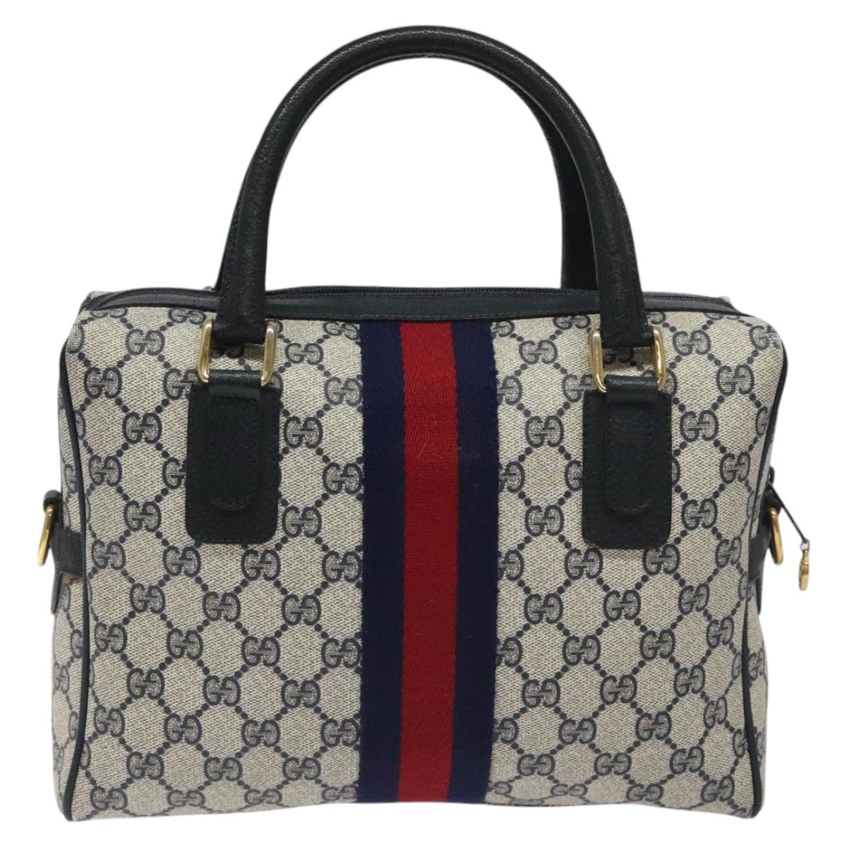 GUCCI GG Supreme Sherry Line Hand Bag PVC Leather Navy Red 67 02 3839 Auth MY414
