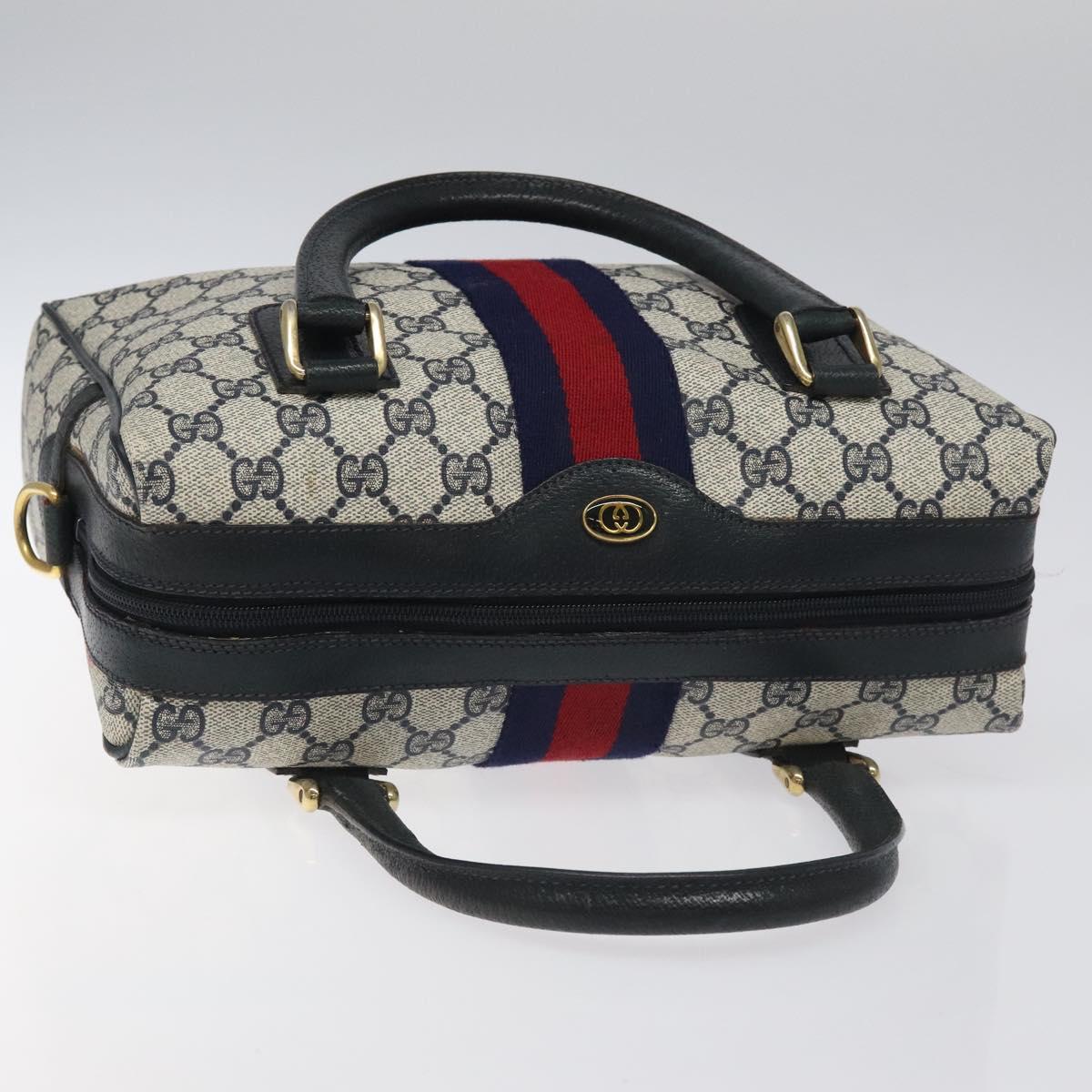GUCCI GG Supreme Sherry Line Hand Bag PVC Leather Navy Red 67 02 3839 Auth MY414