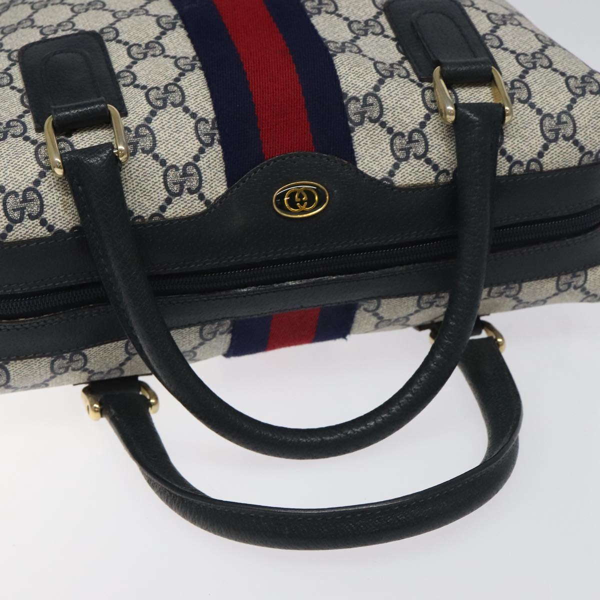 GUCCI GG Supreme Sherry Line Hand Bag PVC Leather Navy Red 67 02 3839 Auth MY414