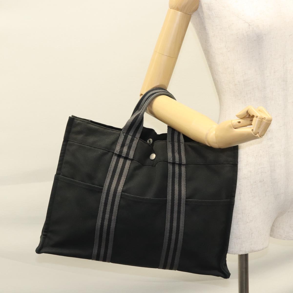 HERMES Fourre Tout MM Hand Bag Canvas Black Auth MY447