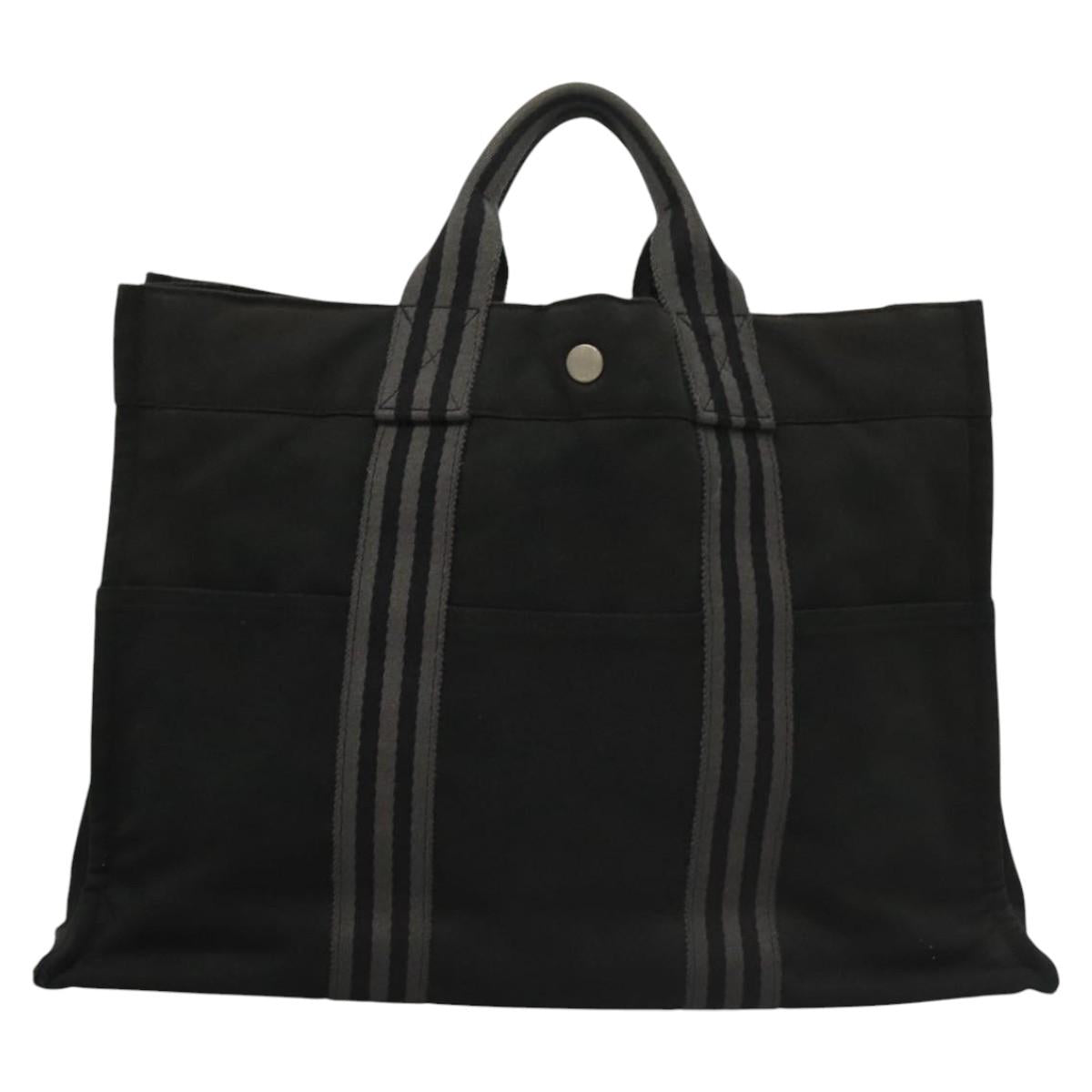 HERMES Fourre Tout MM Hand Bag Canvas Black Auth MY447